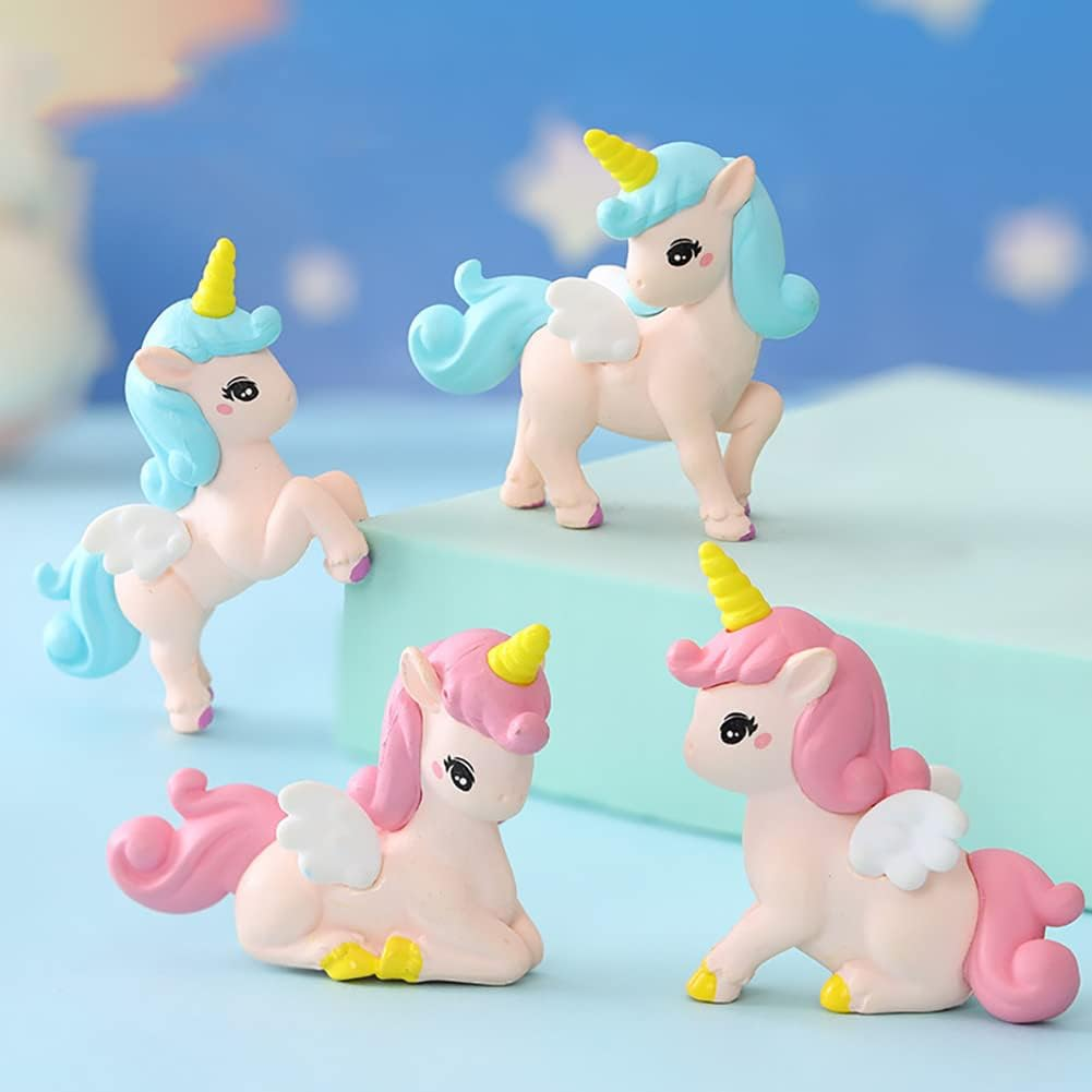 8 Pcs Flying Horse Unicorn Animal Model Figures Toy Cake Toppers, Miniature Unicorn Figurines Fairy Garden Moss Landscape DIY Terrarium Crafts Ornament, Cake Decoration Christmas Birthday Gift image number 4