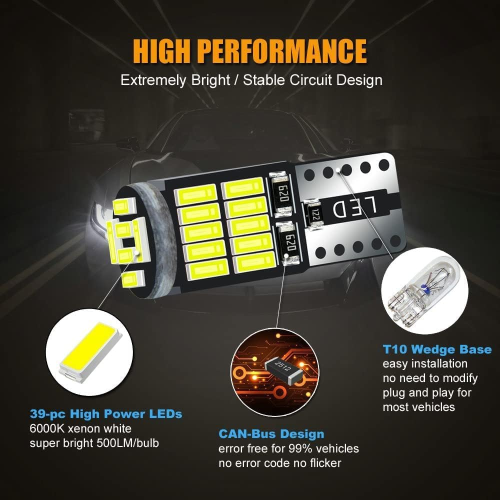 HOCOLO 2X T10 158 LED Bulb W5W 2825 168 192 194 T10 Wedge Light Bulbs 12V Cool White for Car Side Marker Lights Dome Map Door Courtesy License Plate 0.5W (2X T10 26-SMD) image number 6