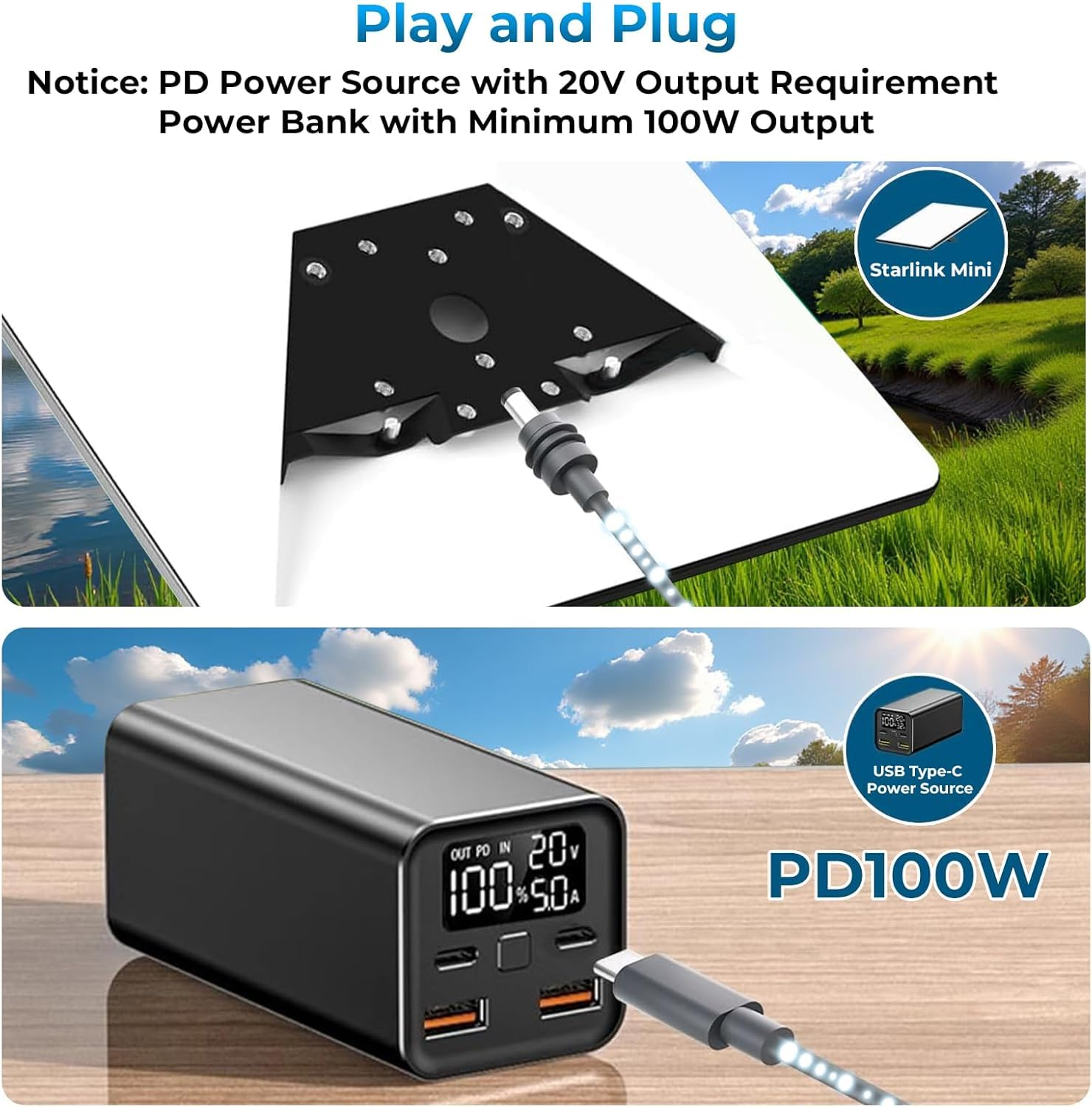 Starlink Mini Cable 5M, PD 100W Starlink Mini USB C to DC Power Cable, USB Type C to DC Cable for Starlink Mini, Waterproof, image number 3