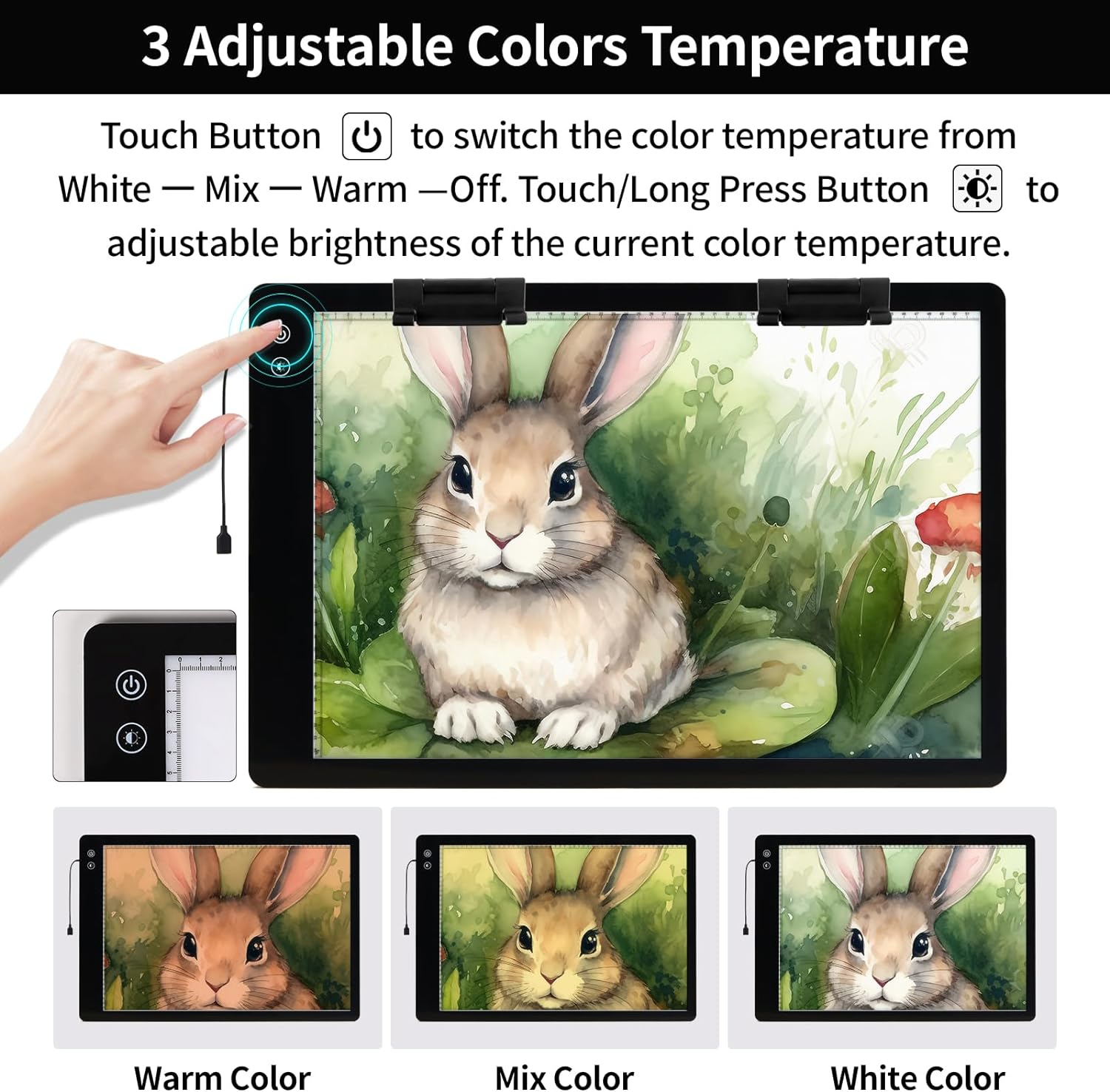 Upgraded Rechargeable A2 Light Pad, TOHETO 5200Mah Battery Powered Large Tracing Light Box, 6 Levels & Stepless / 3 Colors Super Bright Light Board for Diamond Painting, Tattoo Drawing, Sketching image number 1