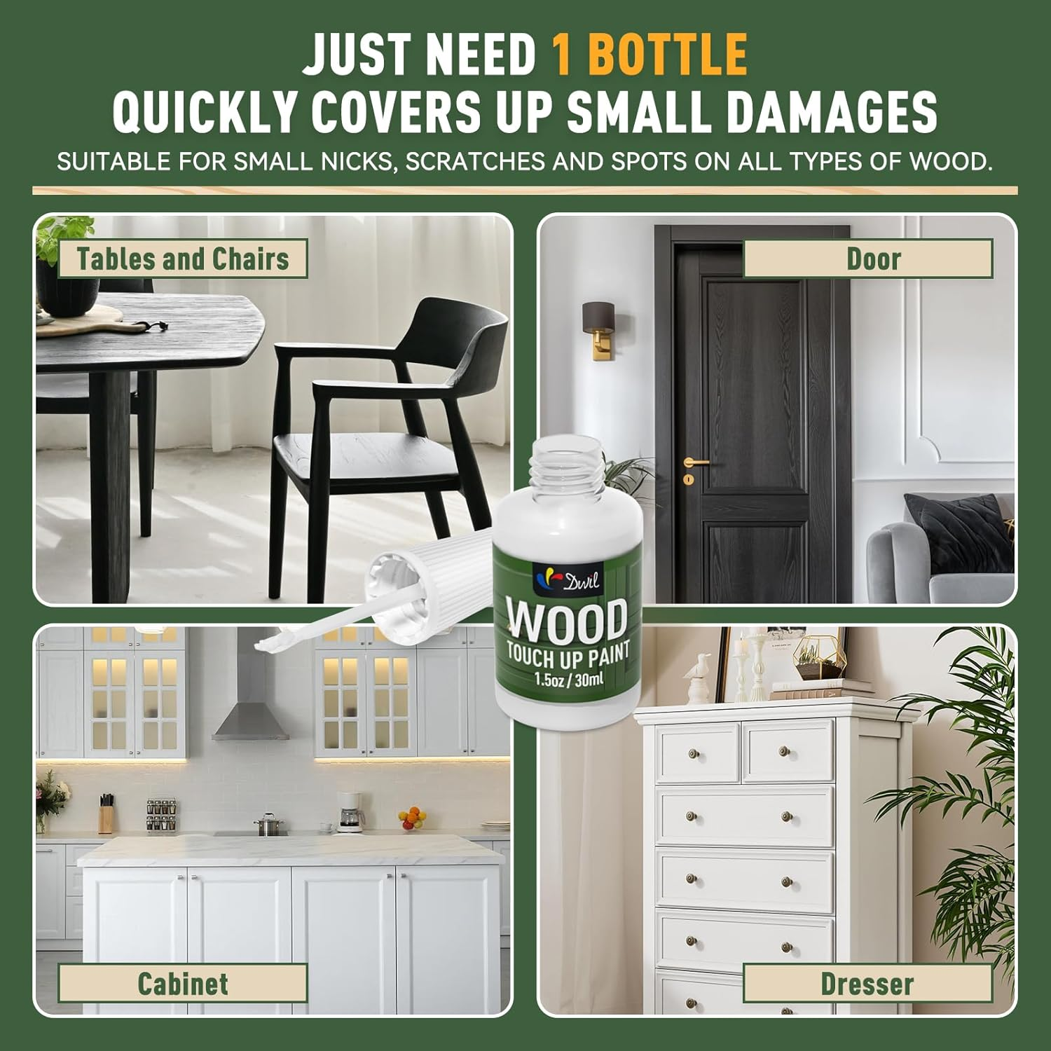 DWIL Wood Touch up Paint - 1.5 Oz Quick-Dry Paint Pen for Scratches, Chips and Spots on Furniture, Cabinets, Doors, Tables, and Dressers (Ivory White)