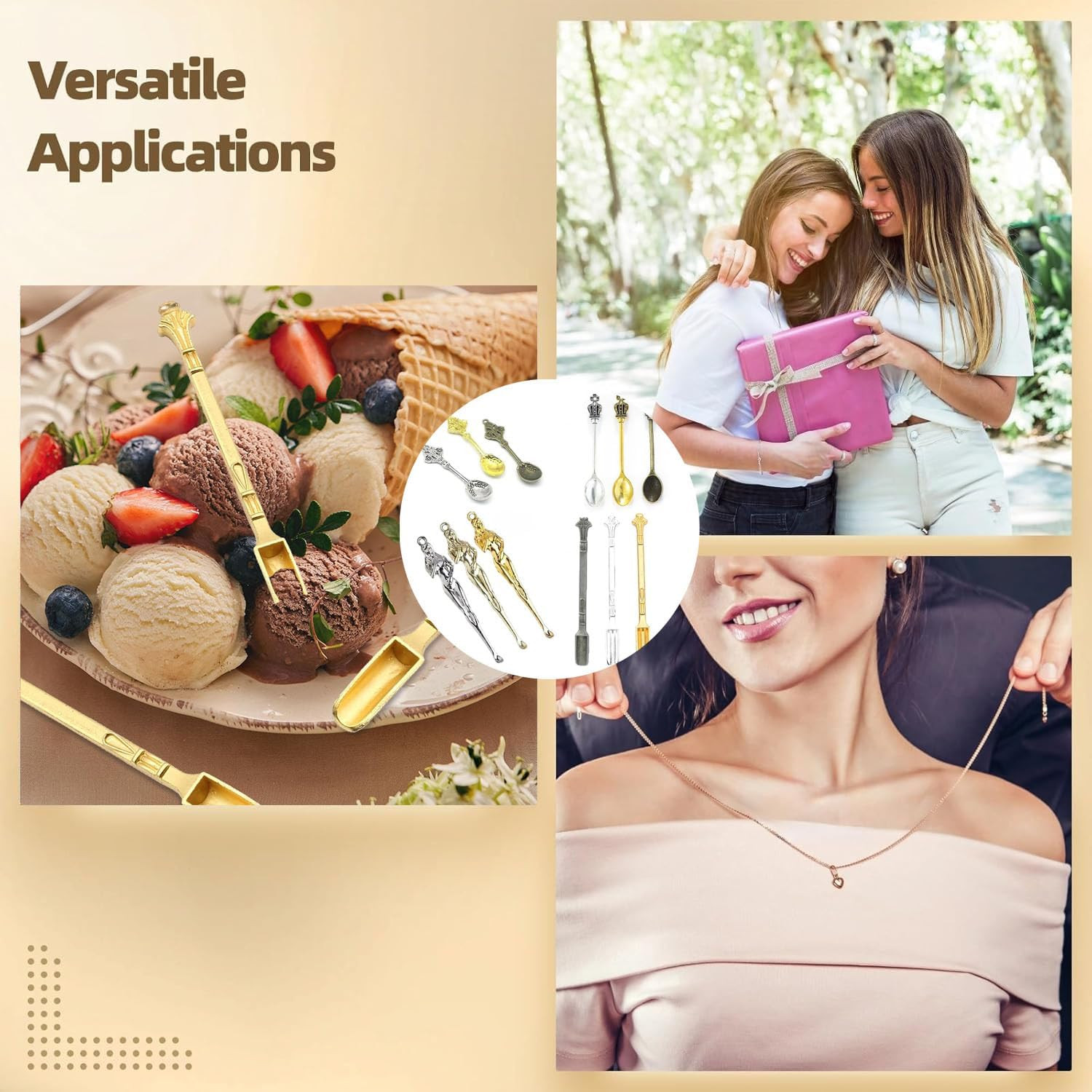 Shengsenfu 12 PCS Mini Spoons - Metal Measuring Spoons for Spices Medicine and Vials Retro Shovel Design for Accurate Dosing Perfect for Jewelry Making Pendant Necklaces and Small Powder Scooping image number 6