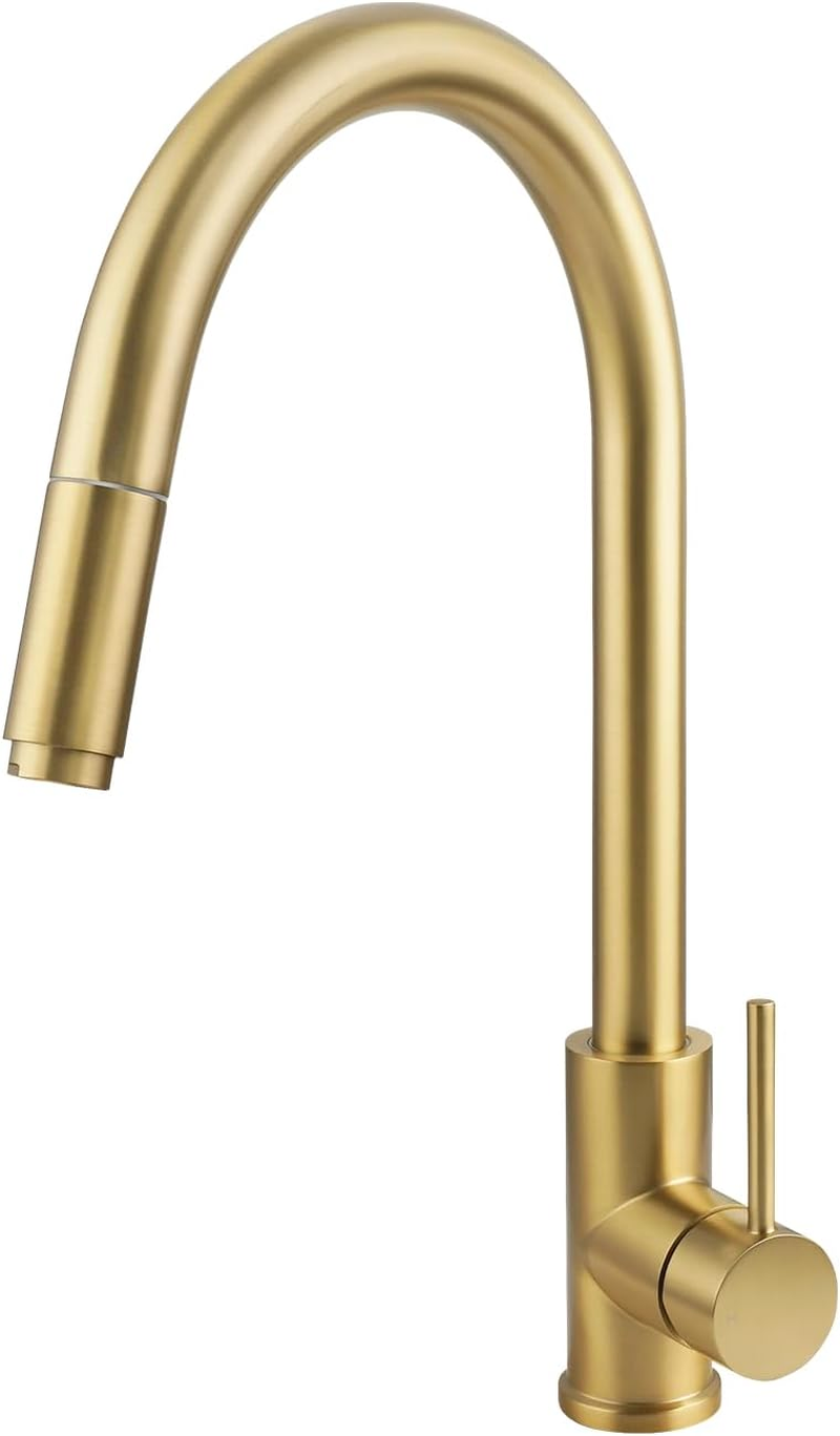 ACA International DR Brass Lead Free Kitchen Tap, WELS Kitchen Mixer Tap Pull Out 360&deg; Swivel Spout Kitchen Tap Laundry Faucet Brushed Yellow Gold