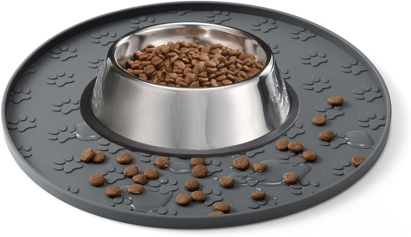 Silicone Pet Feeding Mat, Non-Slip Dog Bowl Mat, Cat Food Mat, Waterproof Tray (1Pack Black, 28X28 CM)