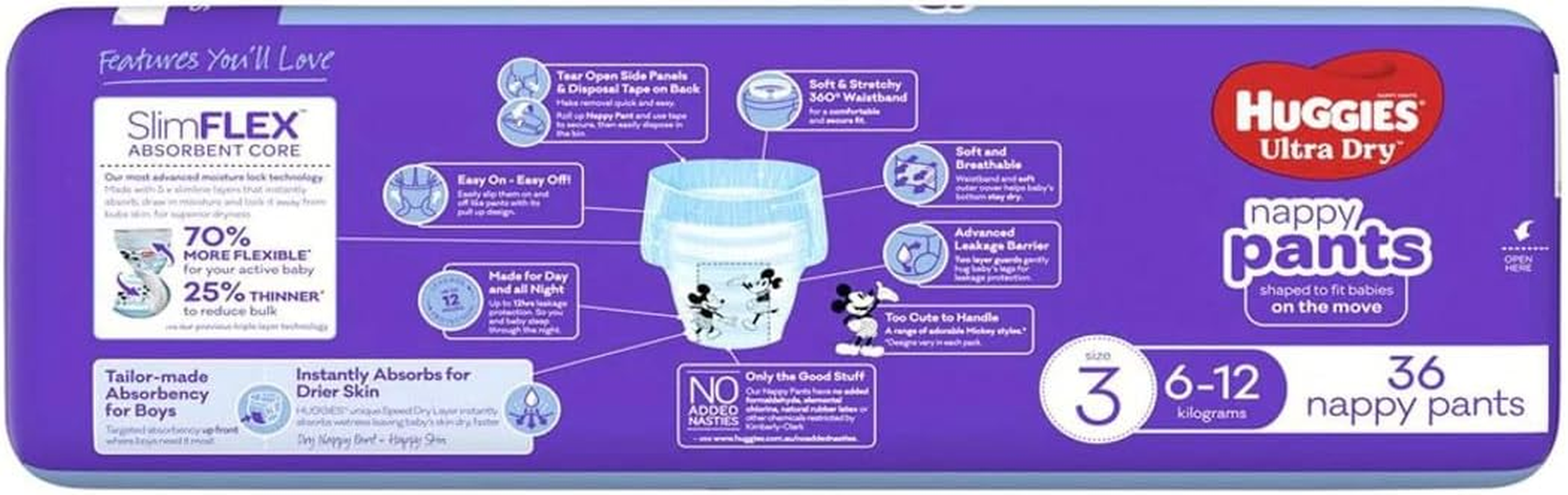 Huggies Ultra Dry Disposable Boys Nappy Pants 36-Pieces Pack, Size 3 image number 2