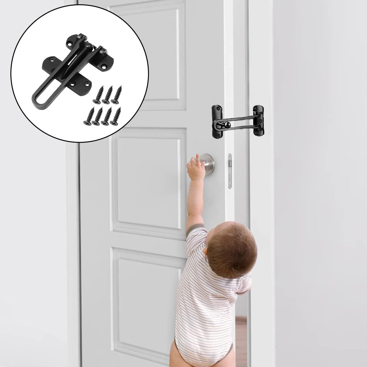 BEZANU Door Lock Latch, Black Heavy Duty Security Door Guard Lock for Home Hotel Hardware image number 5