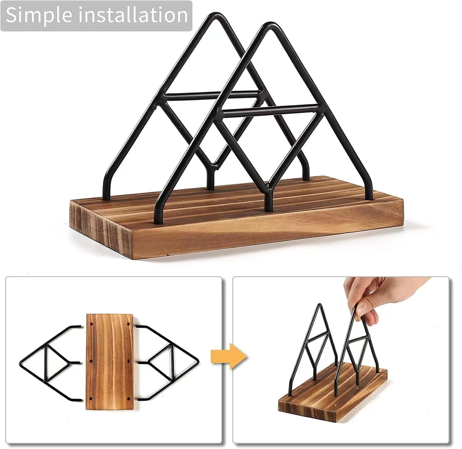 Walquicks Metal and Wooden Napkin Holder - Triangle Design for Kitchen, Dinner Table, Cocktail Bar, Tablecloth D&eacute;cor Standing Rack image number 5