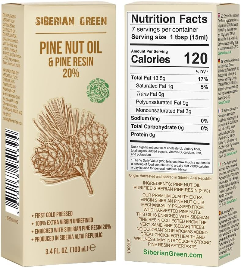 Siberian Pine Nut Oil with Pine Cedar Resin Pure Natural 100% Extra Virgin Cold Pressed 100 Ml image number 3