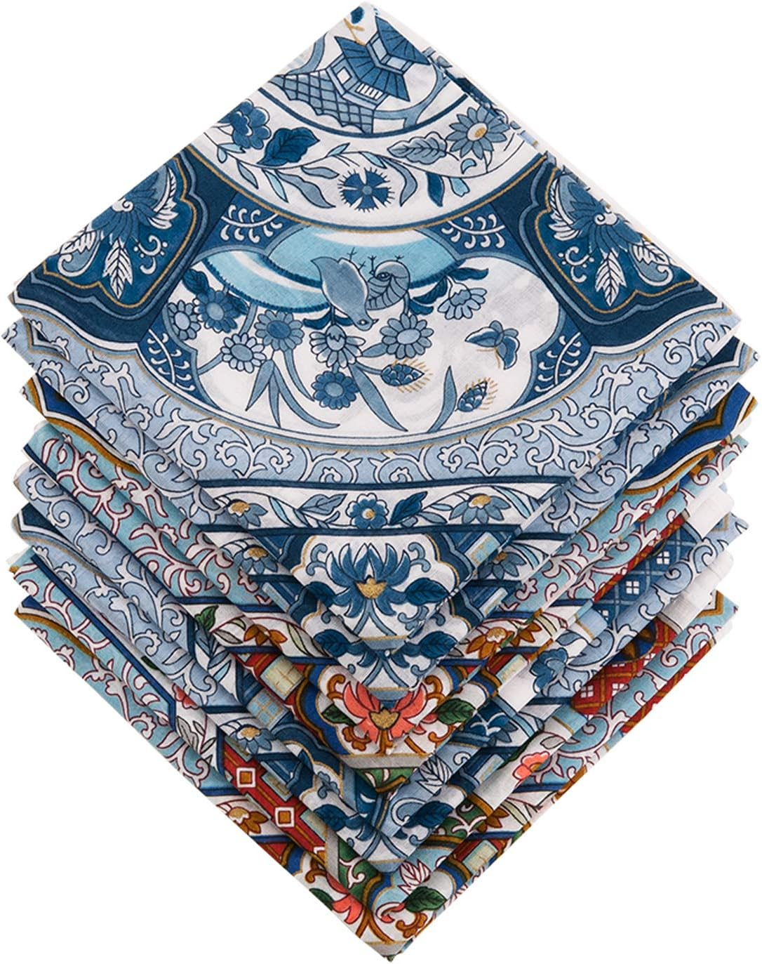 Houlife Ladies 100% 60S Cotton Handkerchiefs Womens Floral Print Hankies for Wedding Party 18X18"