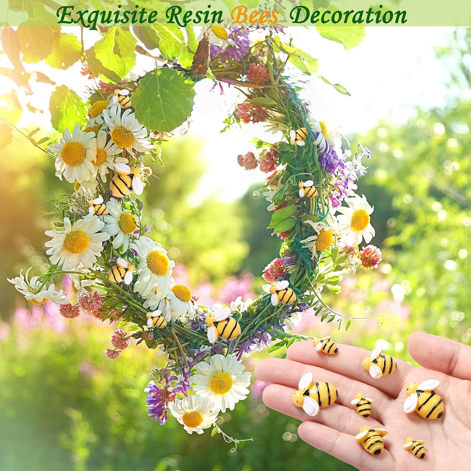 40 Pieces Tiny Resin Bees,Tiny Resin Garden Bumblebees Embellishment Bee Decors with Box DIY Wreath Bees Decoration for DIY Crafts Scrapbooking Party Home Decor image number 2