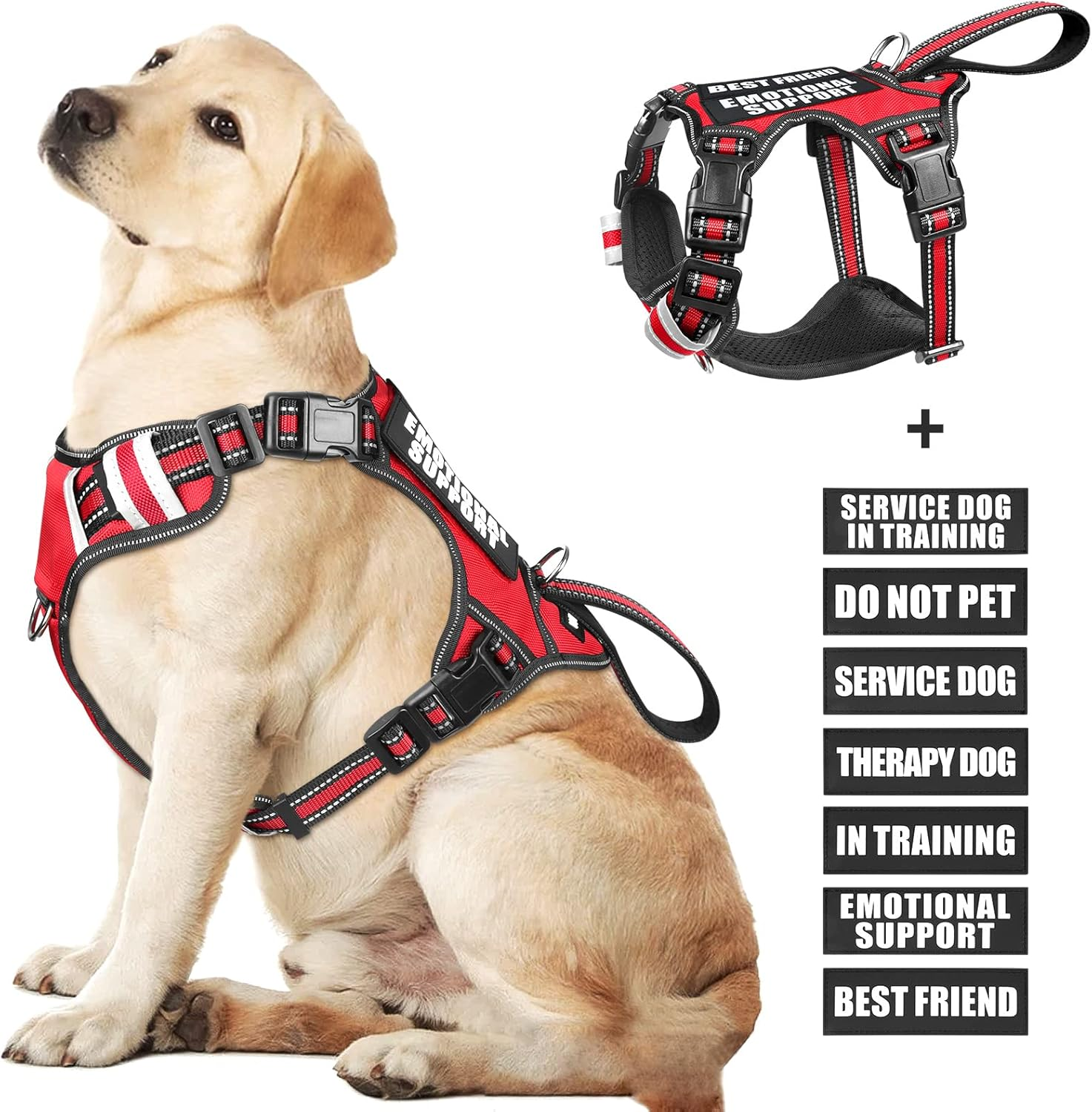 WINSEE Service Dog Vest No Pull Dog Harness with 7 Dog Patches, Reflective Pet Harness with Durable Soft Padded Handle for Training Small, Medium, Large, and Extra-Large Dogs image number 3