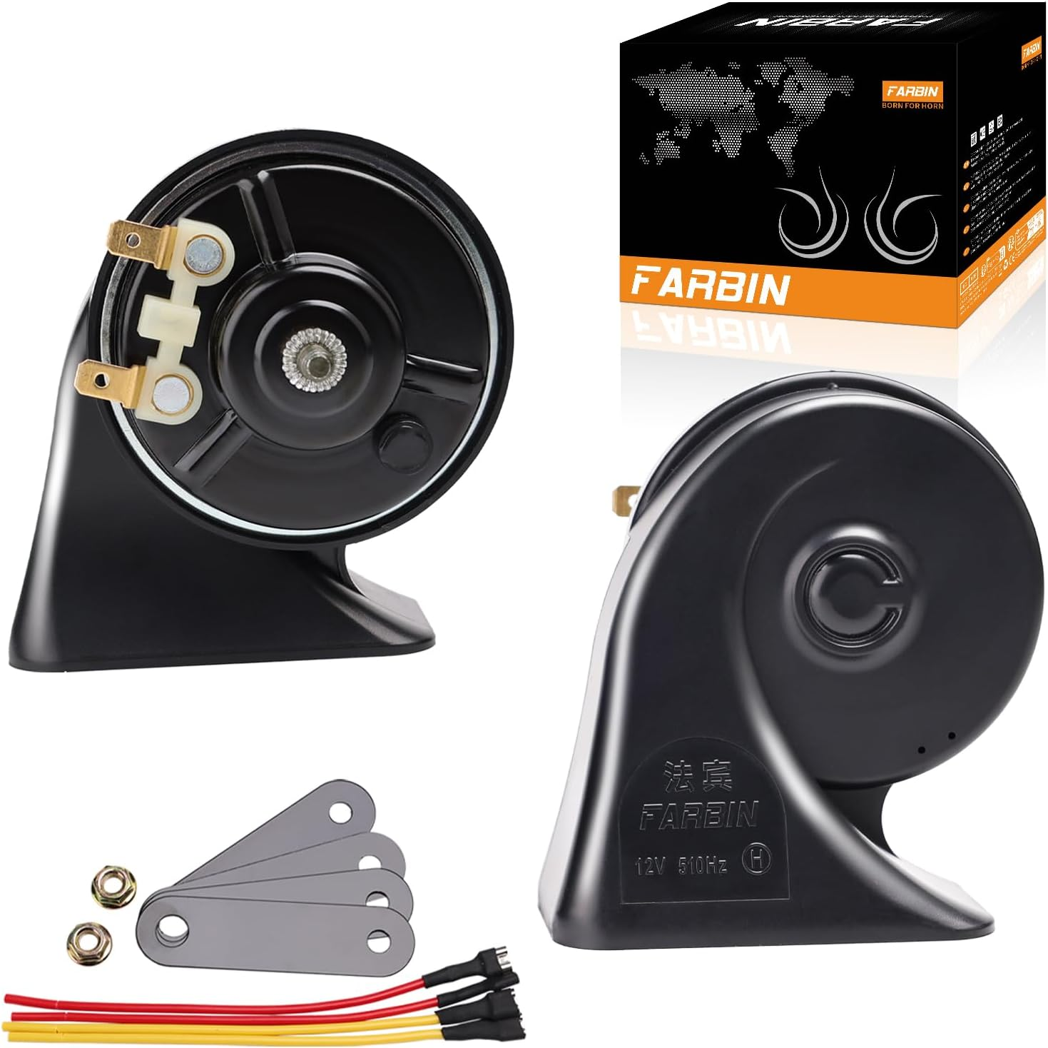 FARBIN Car Horn 12V Loud Waterproof Double Horn Super Loud Train Horns Car Electric Snail Horn Air Horns Truck Horn Replacement Kit Universal for Car Motorcycle Truck Boat (Black, Boutique Snail Horn) image number 4