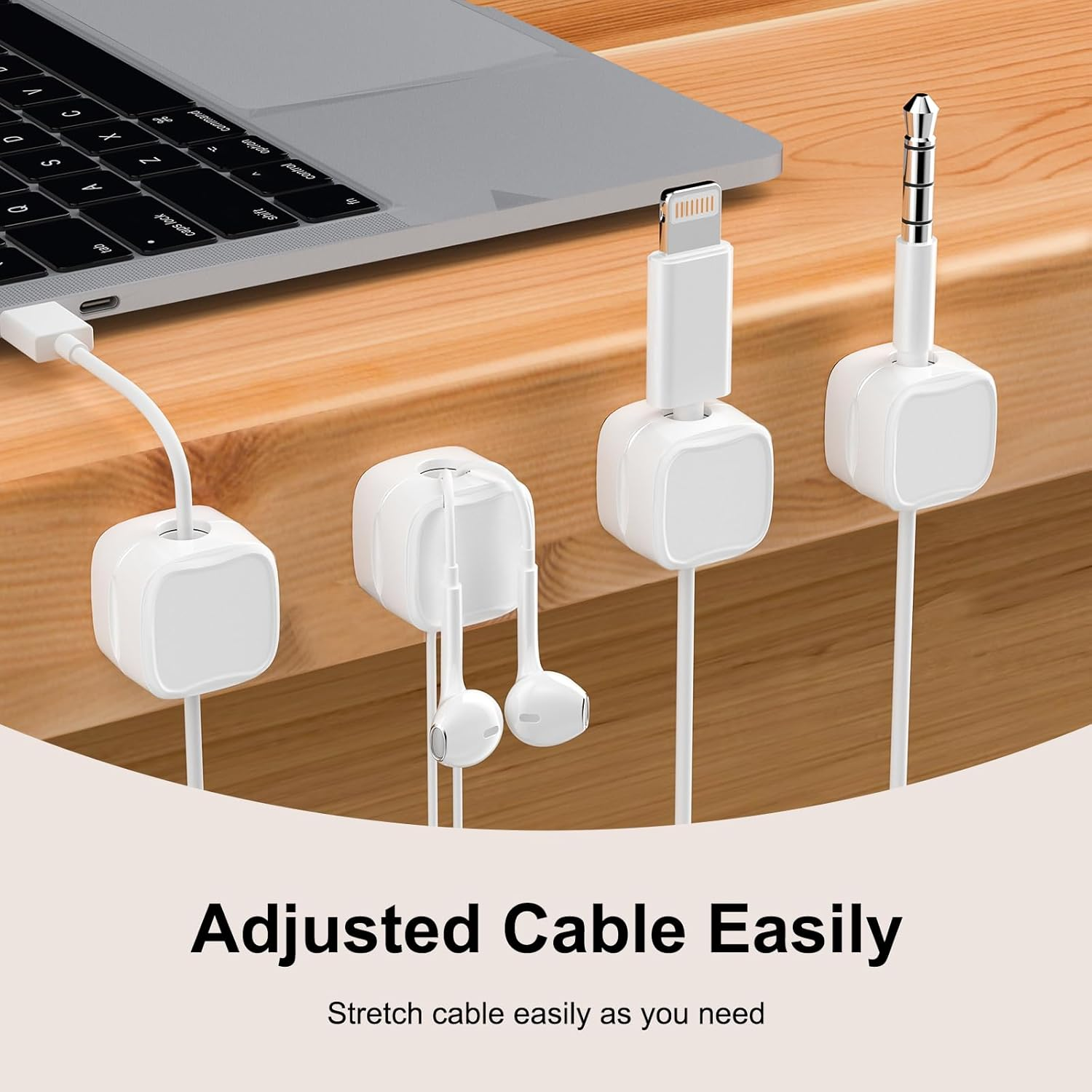 Magnetic Cord Organizer,8Pcs Cable Clips,Self Adhesive under Desk Cable Management,Cable Organizer Cable Holders for Desk, Nightstand,Phone Charger,Computer,Home,Office,Car (White) image number 5
