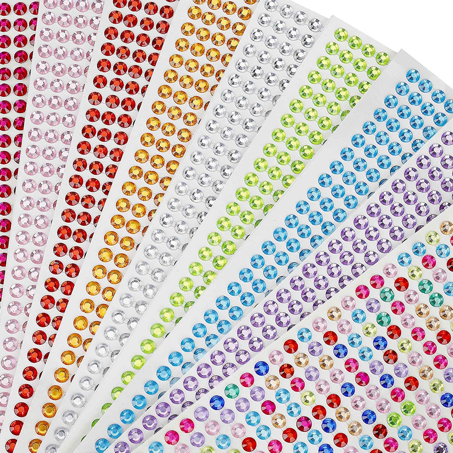 Rhinestone Stickers Self-Adhesive Jewels Sticker for Kids DIY Craft Cards Embellishment Diamond Gem Decorations, Wedding Decorations, Body, Nail, Scrapbooking Embellishment (9 Coloured Stickers)
