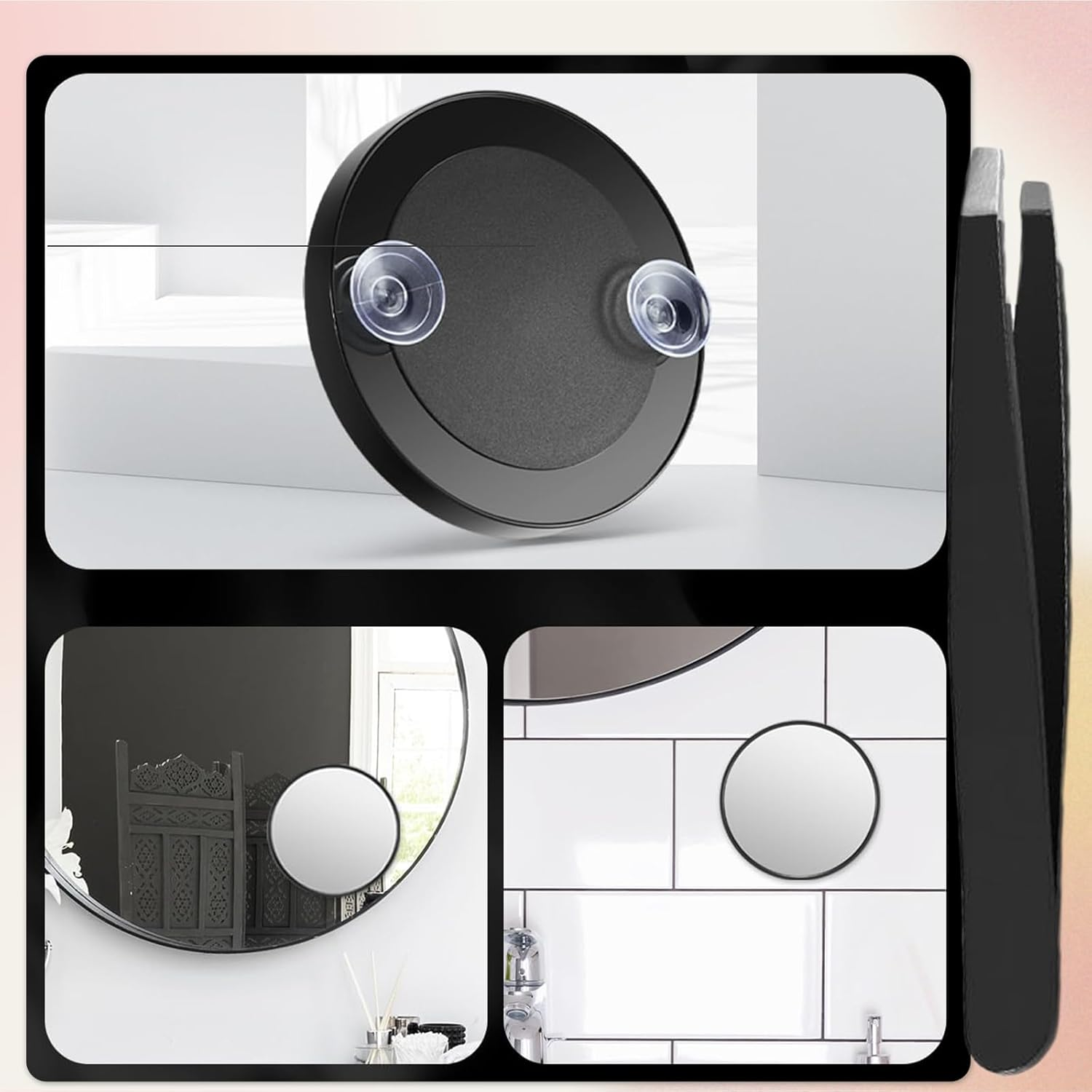 Cosmeria 40X Magnifying Mirror with Suction Cups and Tweezers Set, Cosmetic Mirror with Strong Magnification for Precise Makeup and Eyebrow Plucking image number 2