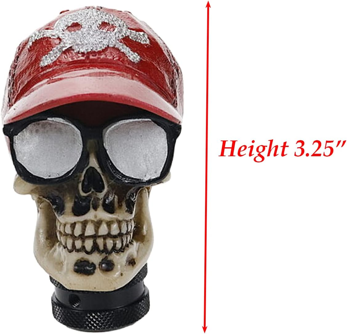Modengzhe Resin Cap Skull Shpae Universal Type Gear Shift Knob Replacement Decor for Car Interior Modification (Red Cap)