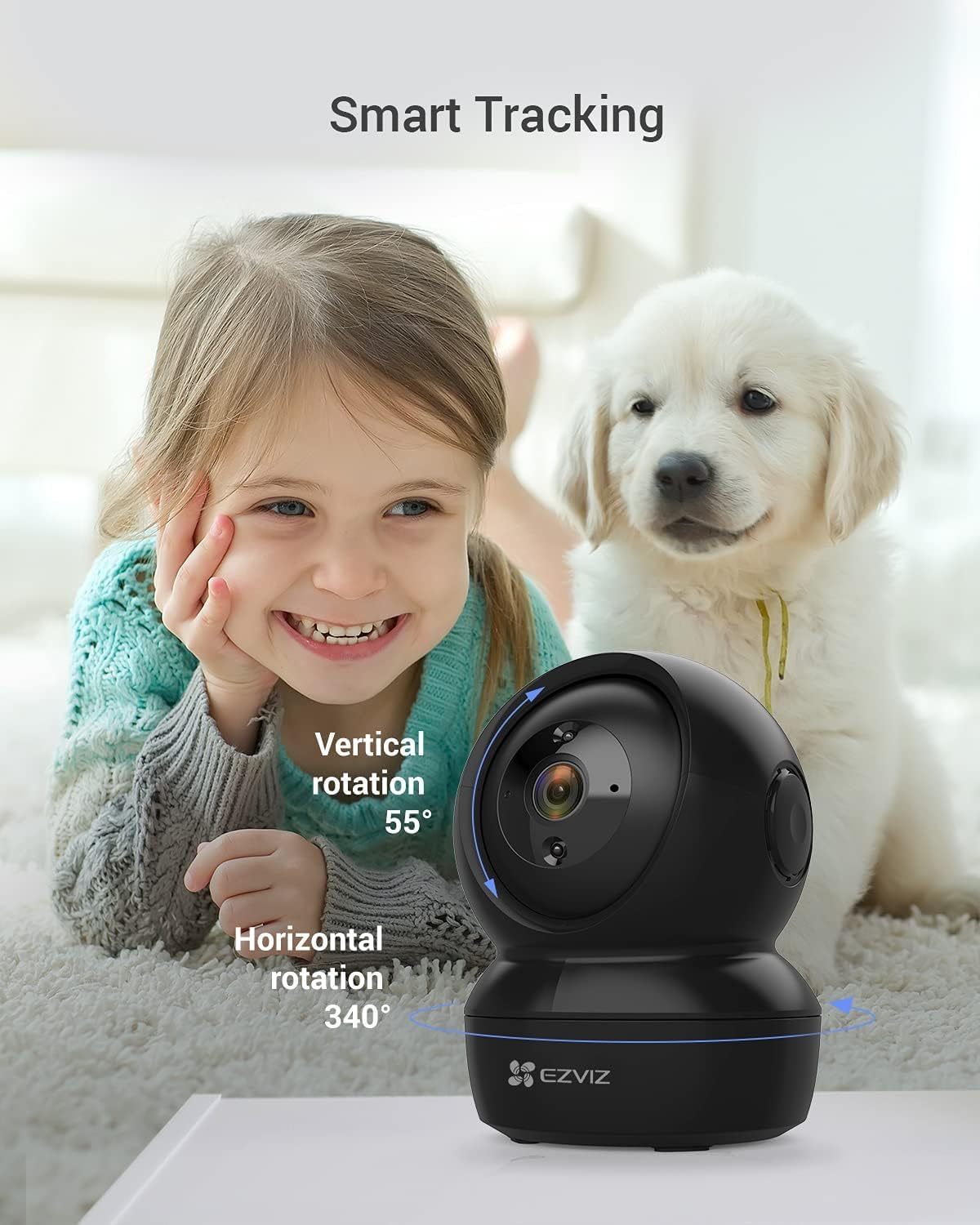 EZVIZ Security Camera, PTZ 360 1080P Indoor Wifi Camera, Home Surveillance Camera, Motion Tracking, Night Vision, 2-Way Audio, Baby/Pet Monitor, Sd/Icloud Storage, Alexa, Google Assistant (C6N Black) image number 6