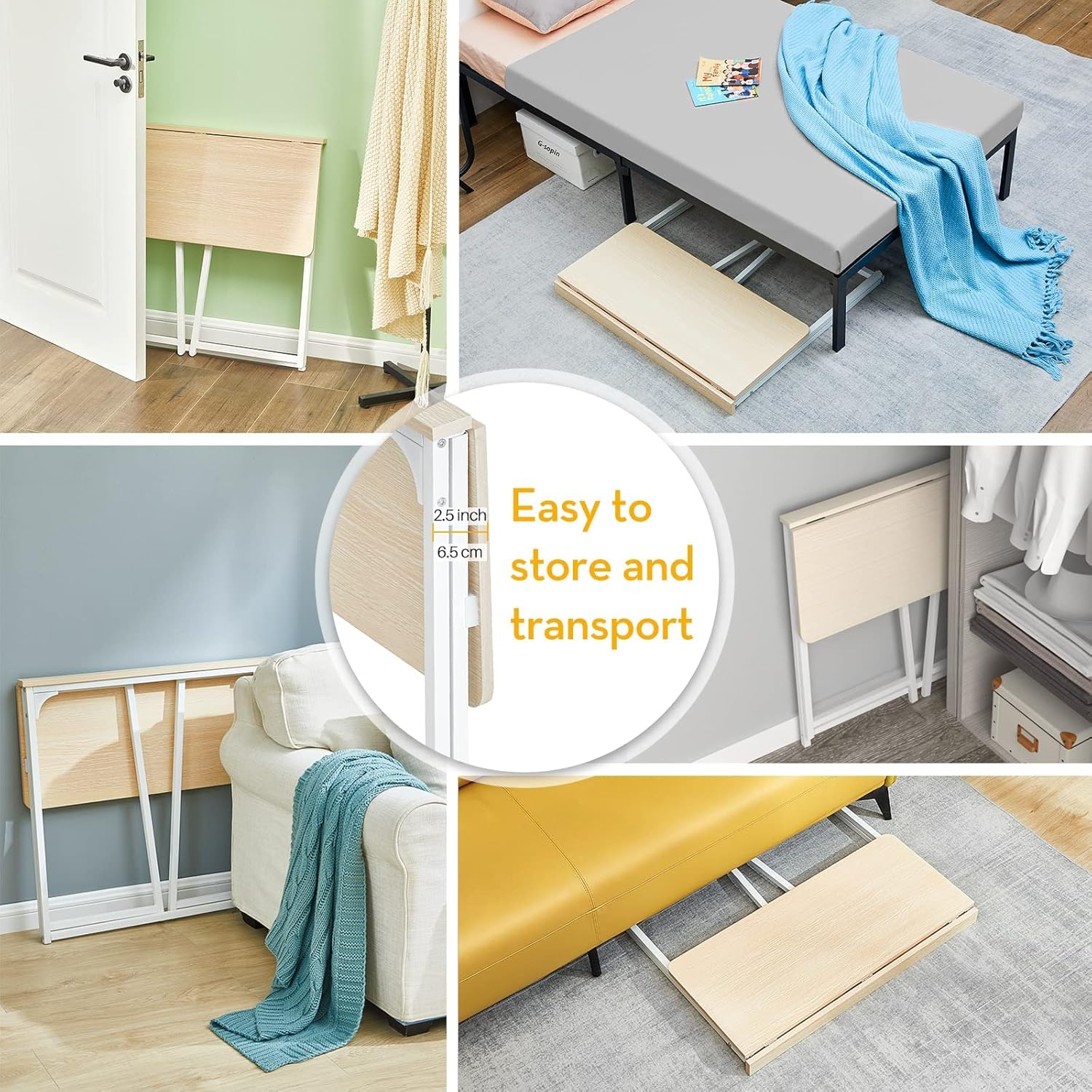 Folding Desk, Foldable Desk 80Cm for Small Spaces, Space Saving Computer Table Writing Workstation for Home Office, Easy Assembly (Oak, 80 X 40 CM) image number 5