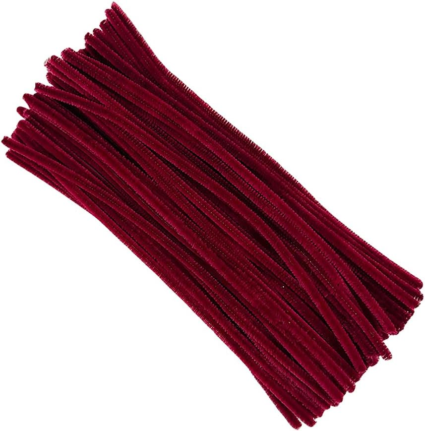 GSHLLO 100 Pcs Plush Pipe Cleaner Chenille Craft Stems Art Project Pipe Cleaners Flower Wreath Making Pipe Cleaners Christmas Solid Color Pipe Cleaners for Kids Red image number 1