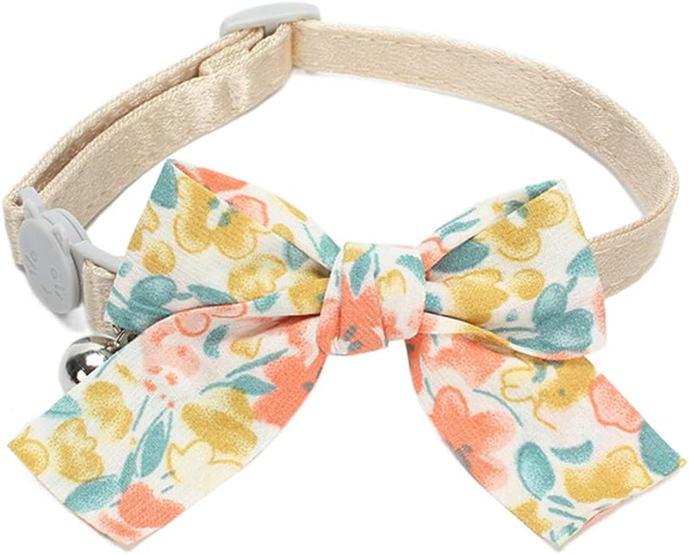 Yiwong Flower Cat Collar, Dog Collar with Bell, Bow Tie Cat Collar, Collar with Bow Tie and Safety Buckle with Choking Protection