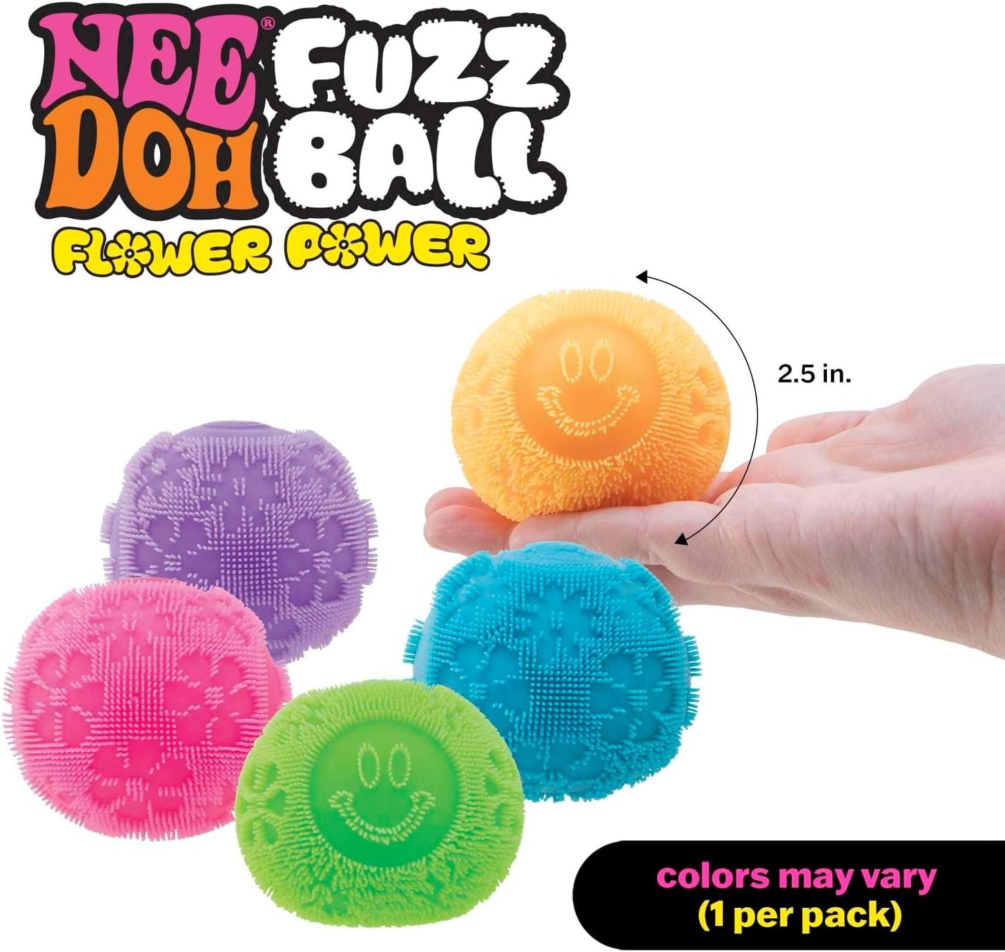 Needoh Fuzz Ball Flower Power - Ultra-Soft Squishy Stress Ball with Velvet Texture & Groovy Flower Design, Assorted Colours, Fun Sensory Fidget Toy for Kids & Adults image number 2