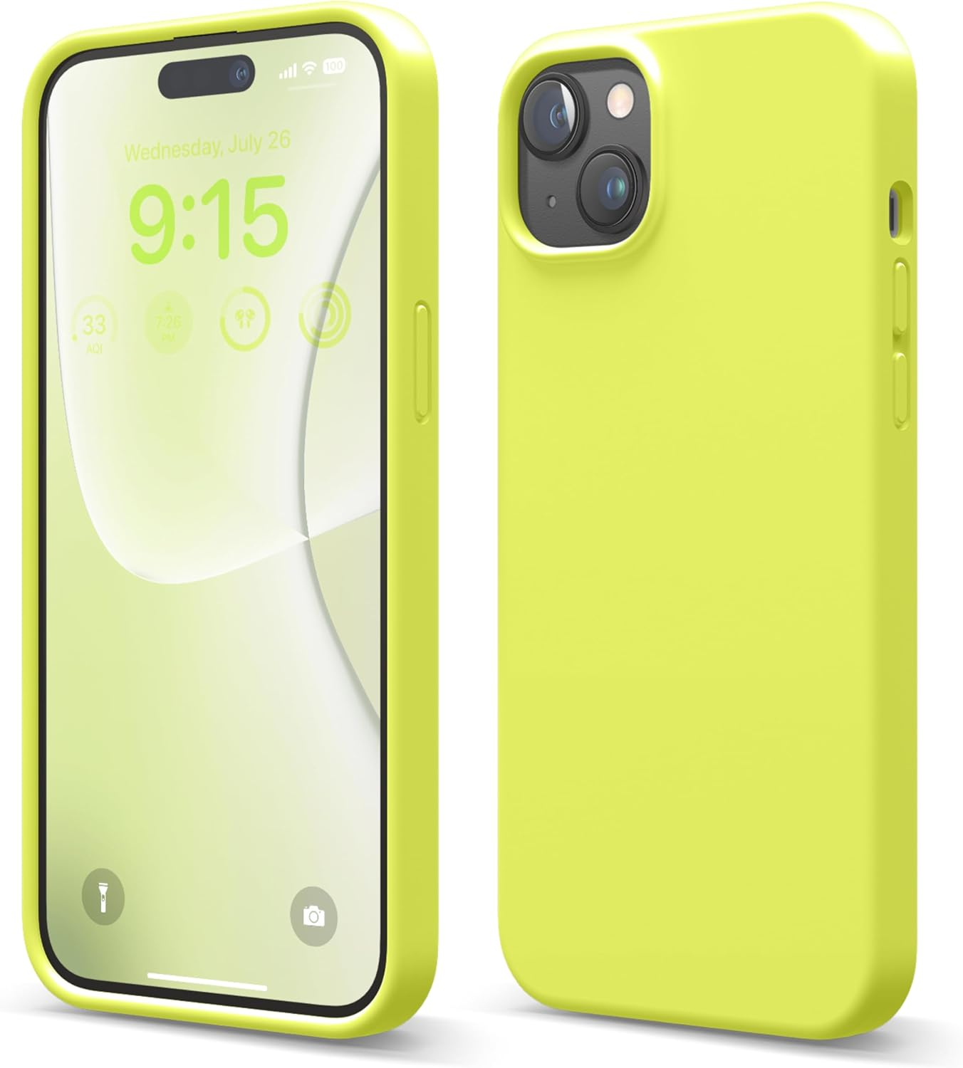 Elago Liquid Silicone Case Compatible with Iphone 15 plus Case, Premium Silicone, Full Body Protective Cover [4 Layer Shockproof Structure], Anti-Scratch Soft Microfiber Lining (Neon Yellow)
