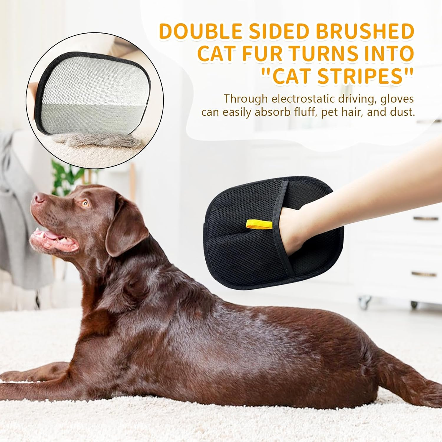 ZZRSYJ Pet Hair Remover Glove, Pack of 2 Pet Hair Removal Glove, Fur Magnet Glove, Cat Gloves Fur Care, Glove for Removing Cat Hair for Clothes, Sofas, Beds image number 5