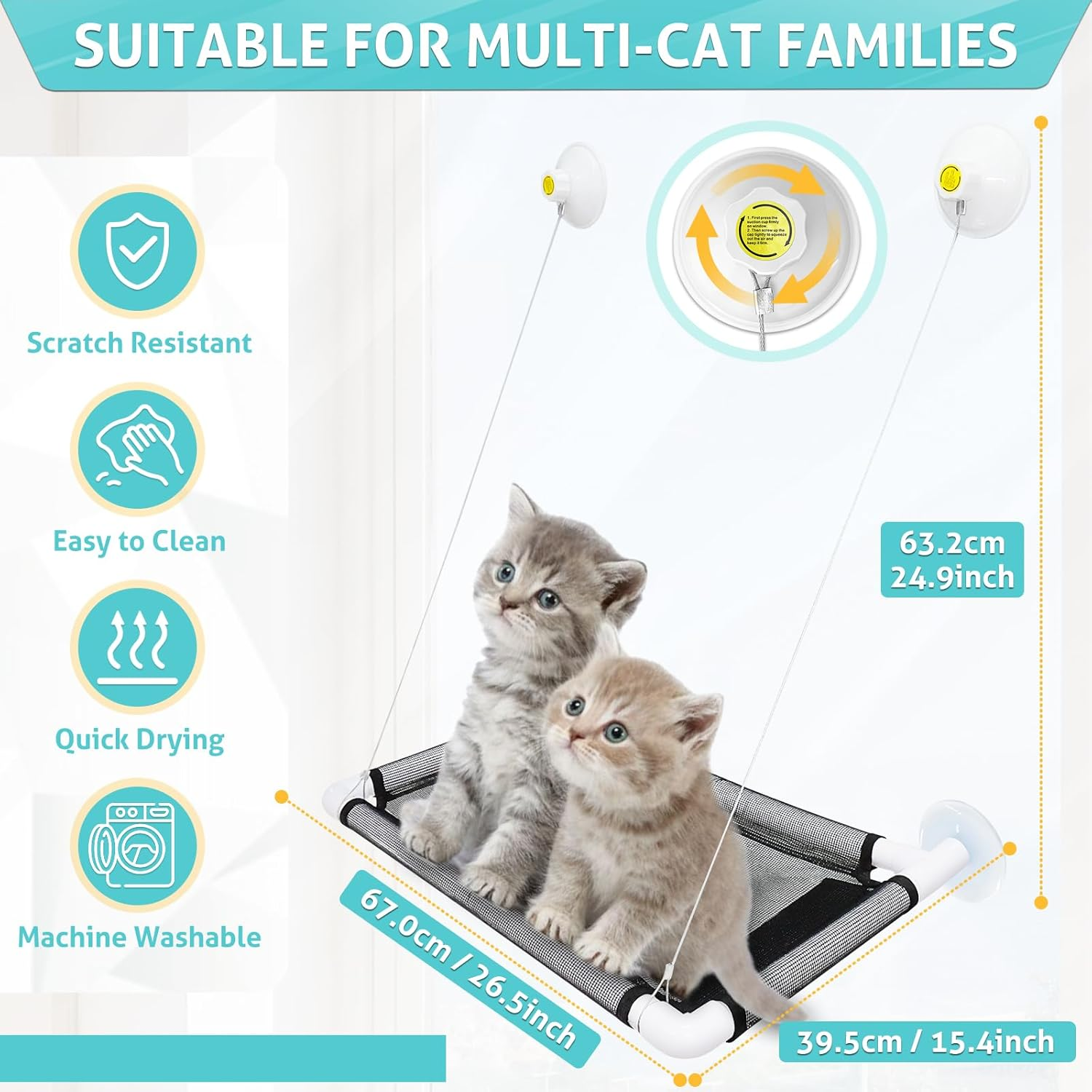 UCINNOVATE Cat Window Perch, Cat Hammock Bed, Indoor Resting Pet Bed, Window Sunny Seat for Kitty Pet Kitten, Cats Perch with Upgraded Suction Cups (Hold up 44 Lbs) image number 3