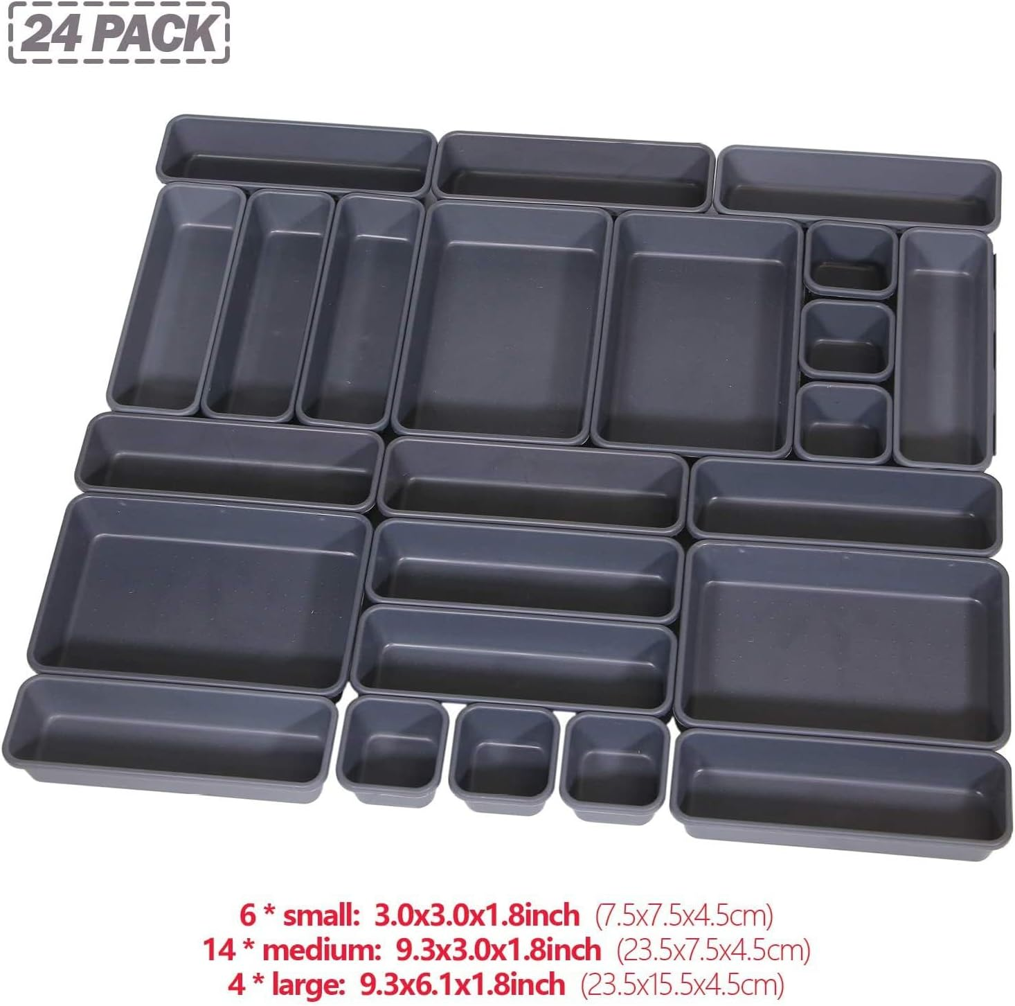 MUSONG Set of 24 Interlocking Desk Drawer Organizer Tray Dividers Plastic Shallow Narrow Drawers Organizers Separators Storage Bins Container for Kitchen Bathroom Makeup Office Vanity Bedroom Dresser image number 3