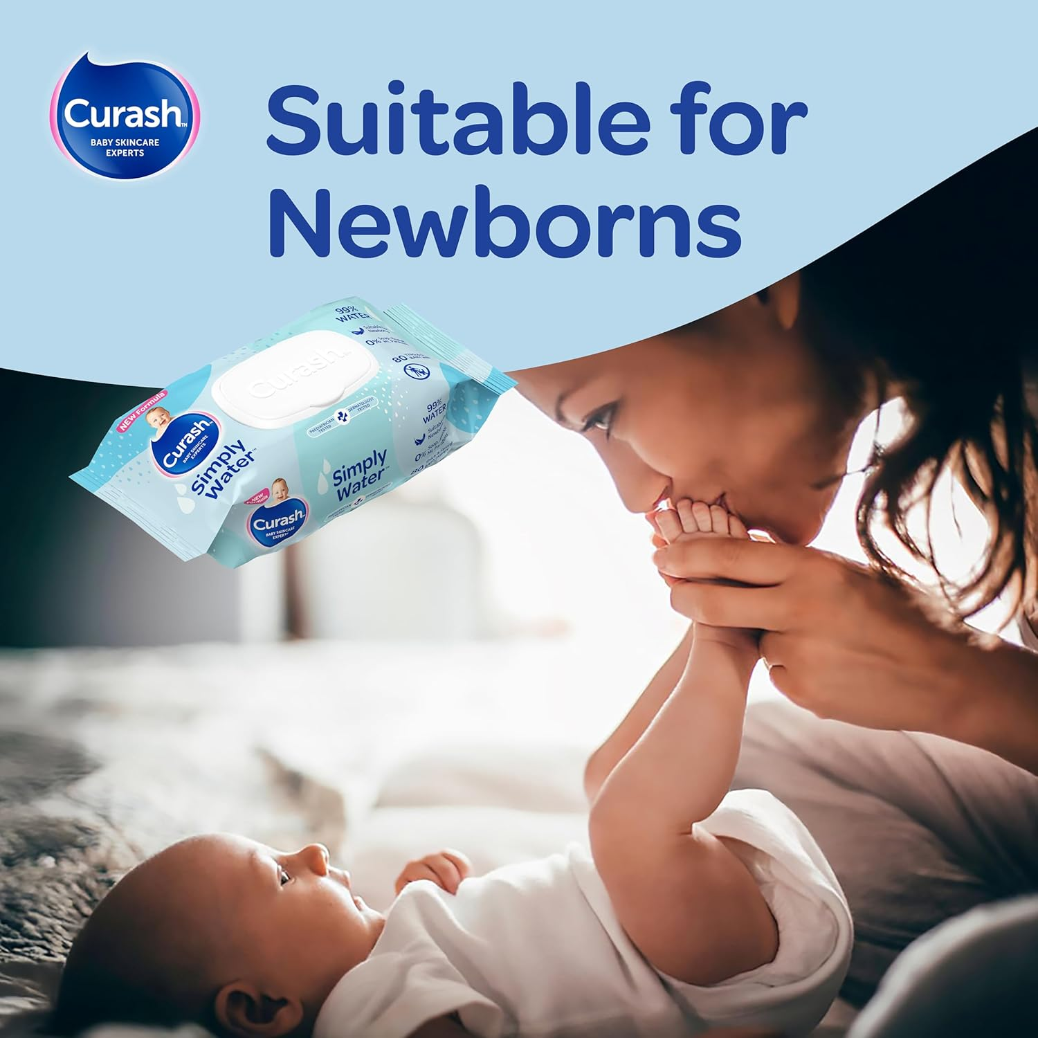 New Formula Curash Simply Water Baby Wipes, 8X80 Pack, Suitable for Newborns, 99% Purified Water, No Soap, Alcohol or Parabens, Thick & Soft Texture, Everyday Cleansing and Nappy Changes, 640 Wipes image number 2