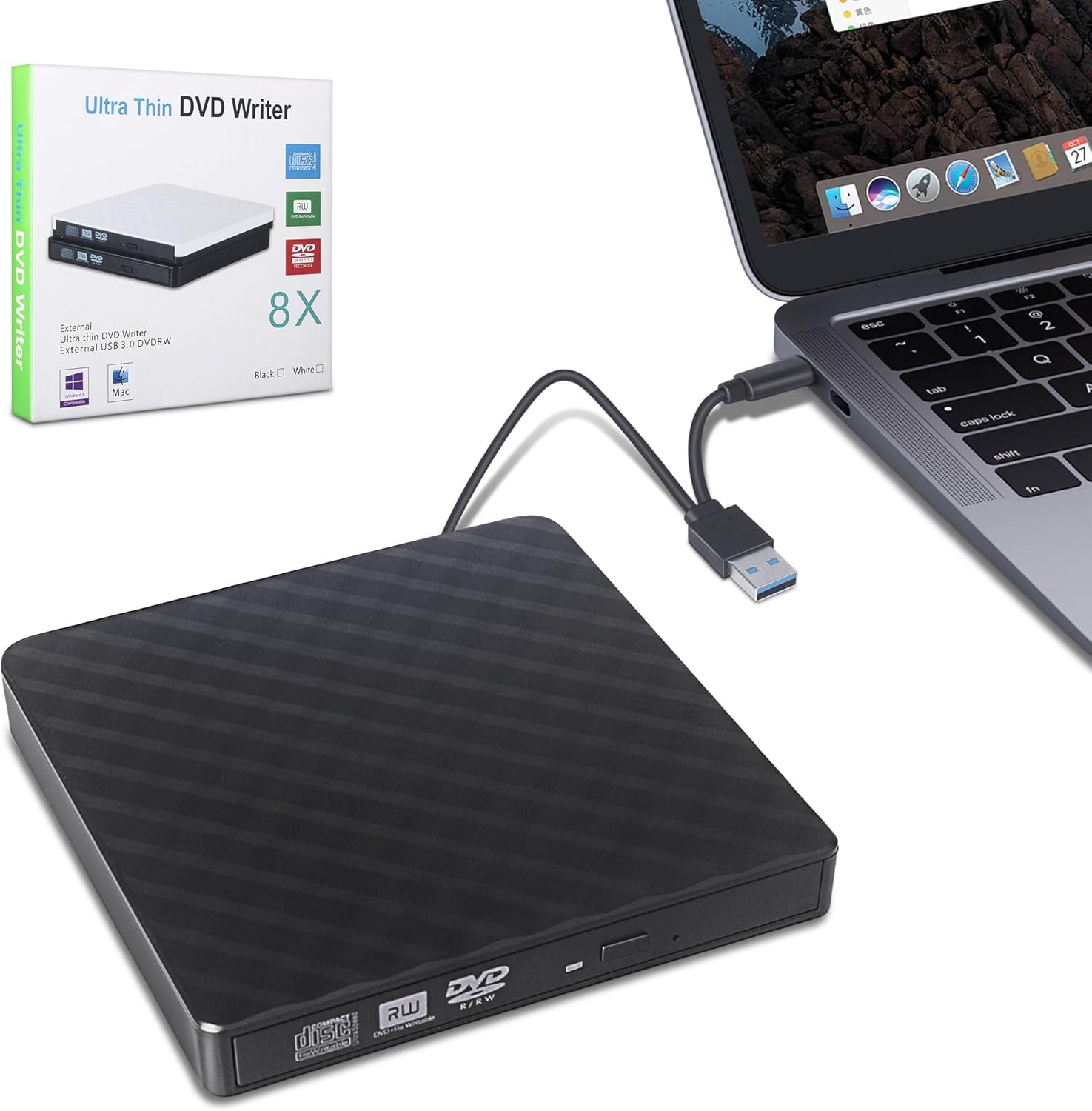 External CD/DVD Drive for Laptop, USB 3.0 Ultra-Slim Portable DVD CD ROM Rewriter Writer Duplicator for Laptop Desktop PC Windows 10/8/7 Macbook Mac Linux OS Apple image number 4