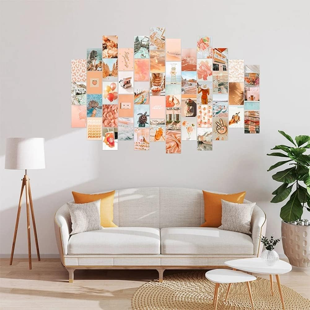 Kiperpon 50Pcs Peach Beach Aesthetic Pictures for Wall Collage Boho Style Collage Print Kits Teal Color Room Decorations For image number 5