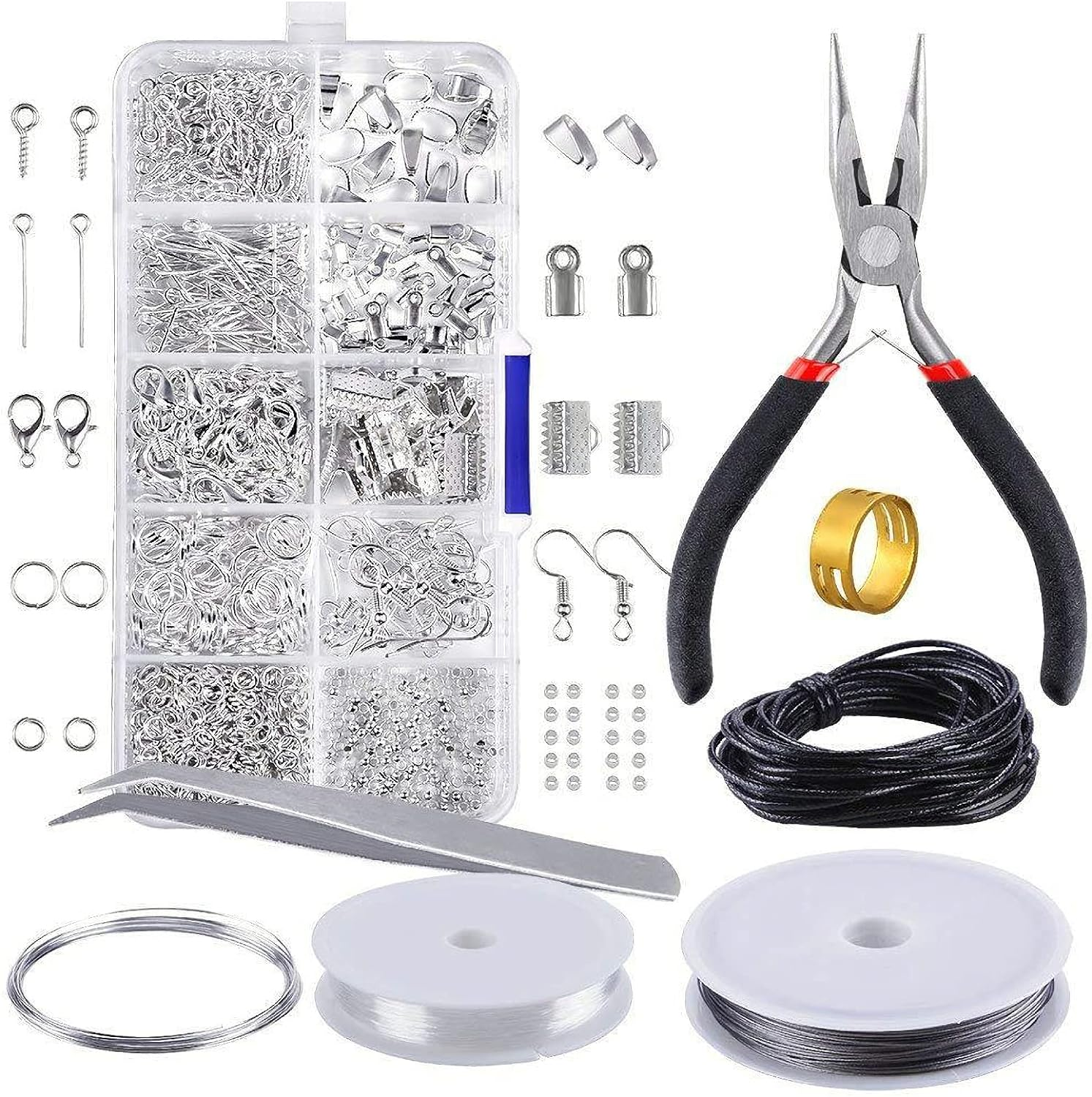 Jewelry Making and Repair Tools Kit, Bracelets Necklaces Accessories, Earring Making Kit, Craft Supplies with Pliers, Jewelry Findings Starter Kit (Silver) image number 4
