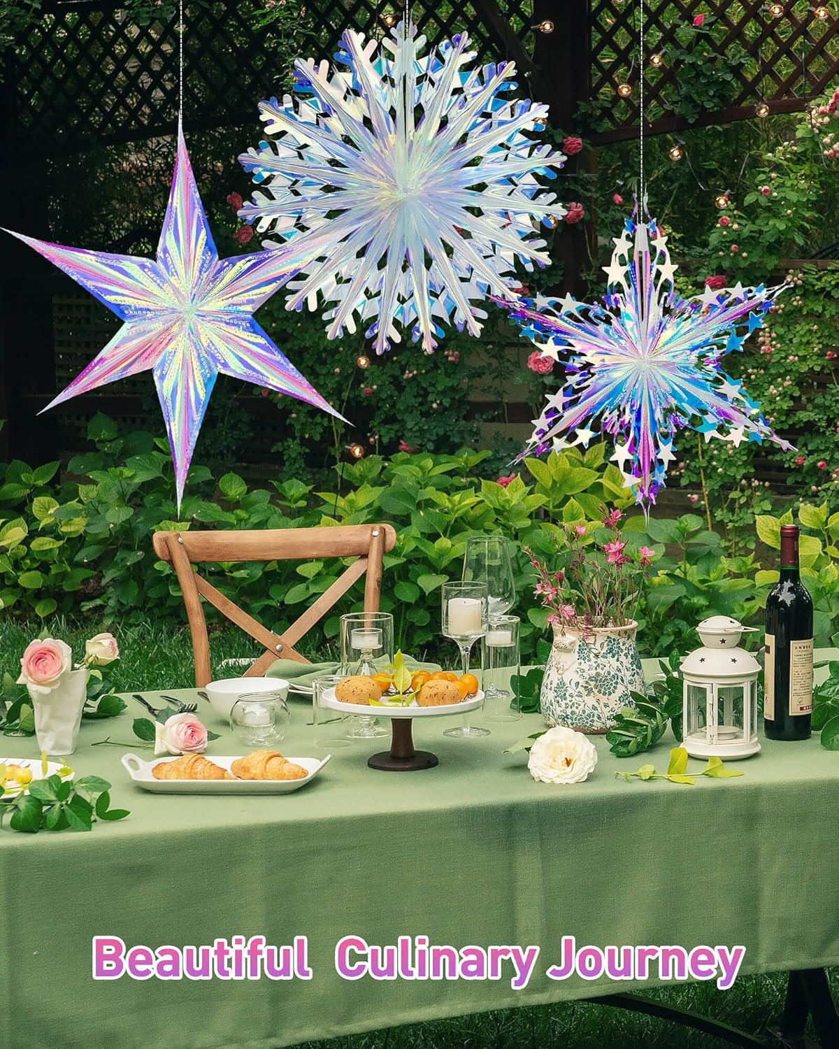 3PCS Iridescent Decoration Ornaments Hanging Decorations, Iridescent Snowflakes Fan, Starry Snowflake, Hexagram Stars Garland for Home Decorations Wedding Birthday Christmas Parties, Vomika image number 5