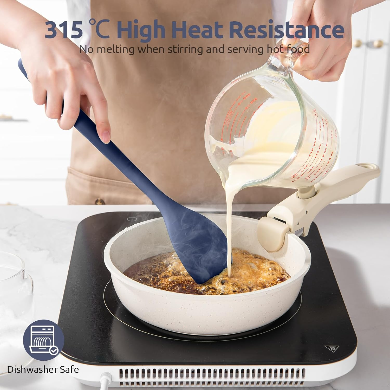 315℃ Heat Resistant Solid Spoon - U-Taste Long Silicone Kitchen Cooking Spoon, BPA Free Non-Scratch Rubber Utensil for Mixing, Stirring, Serving, Scraping in Non-Stick Cookware (Midnight Blue)