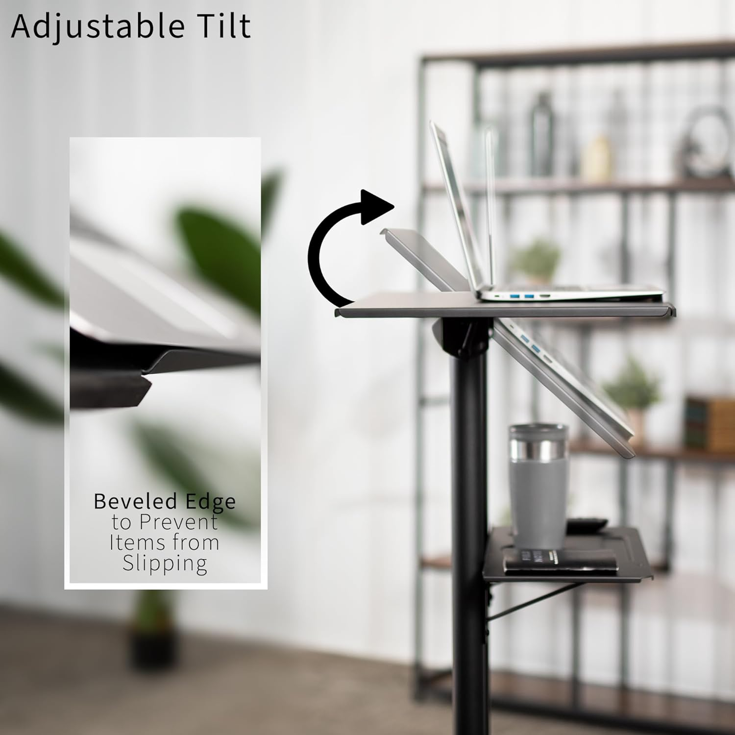 VIVO Black Steel Mobile 61Cm Height Adjustable Multi-Purpose Rolling Podium, Lectern, and Laptop Workstation Desk with Storage Tray (Cart-V03E) image number 4