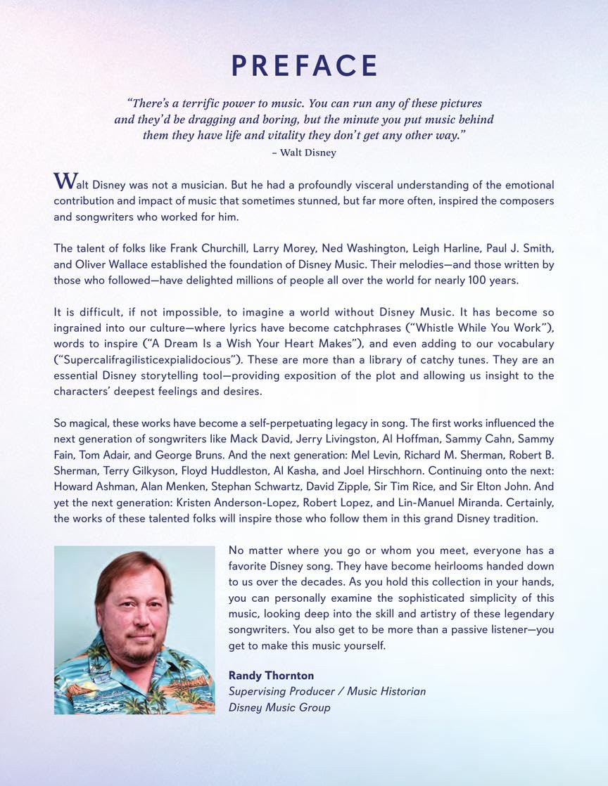 Disney 100 Songs: Songbook Celebrating the 100Th Anniversary of Disney Complete with Foreword by Alan Menken, Preface by Disney Historian Randy Thornton, & Colorful Artwork for Each Song image number 3
