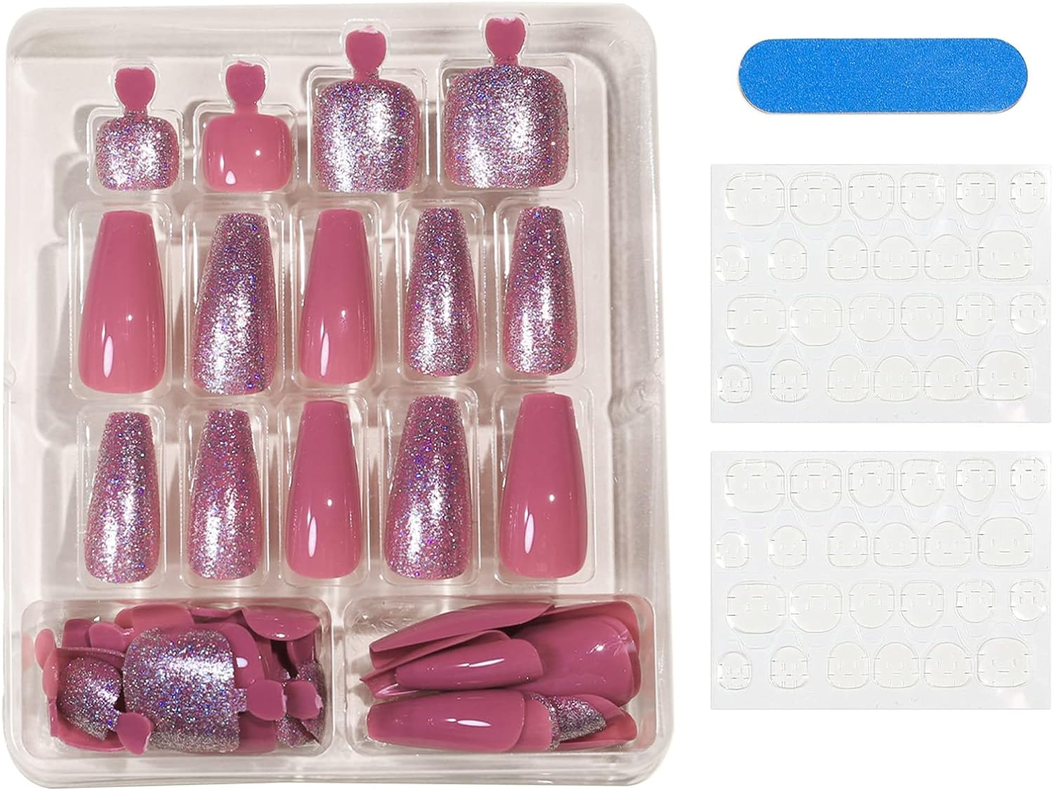 HIGHROCK 48 Pcs Press on Nails, Fake Fingernails and Toenails Nail Kit, Fake Static Acrylic False Nail Kit, Cute Artificial Press on Nails Cool Stuff, Fake False Nails for Women and Girls (Glitter) image number 5