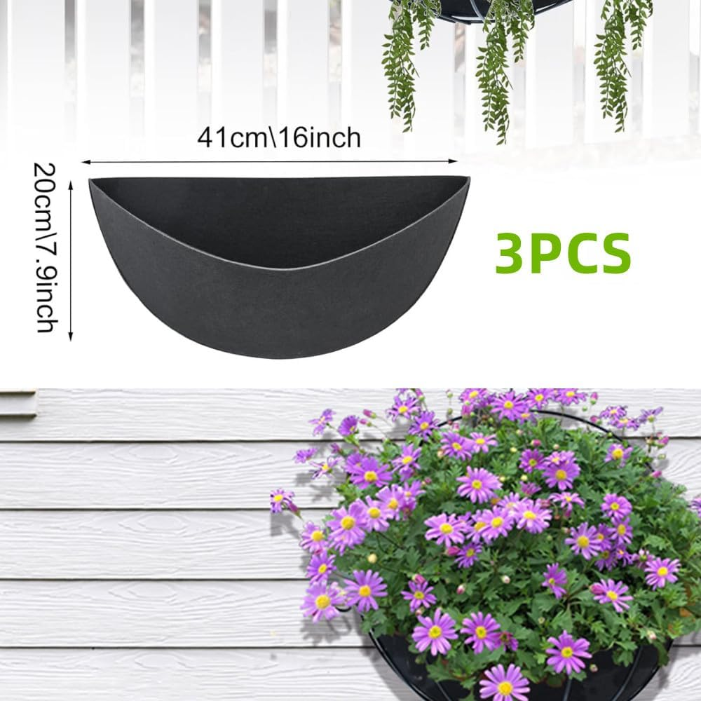 Naisfei 3 Pcs 16 Inch Half round Planter Liner Felt Wall Hanging Basket Flower Pot Liner, Fiber Replacement Liners Plant Basket Accessories for Wall Mounted Planter Garden Fence Flower Window Basket