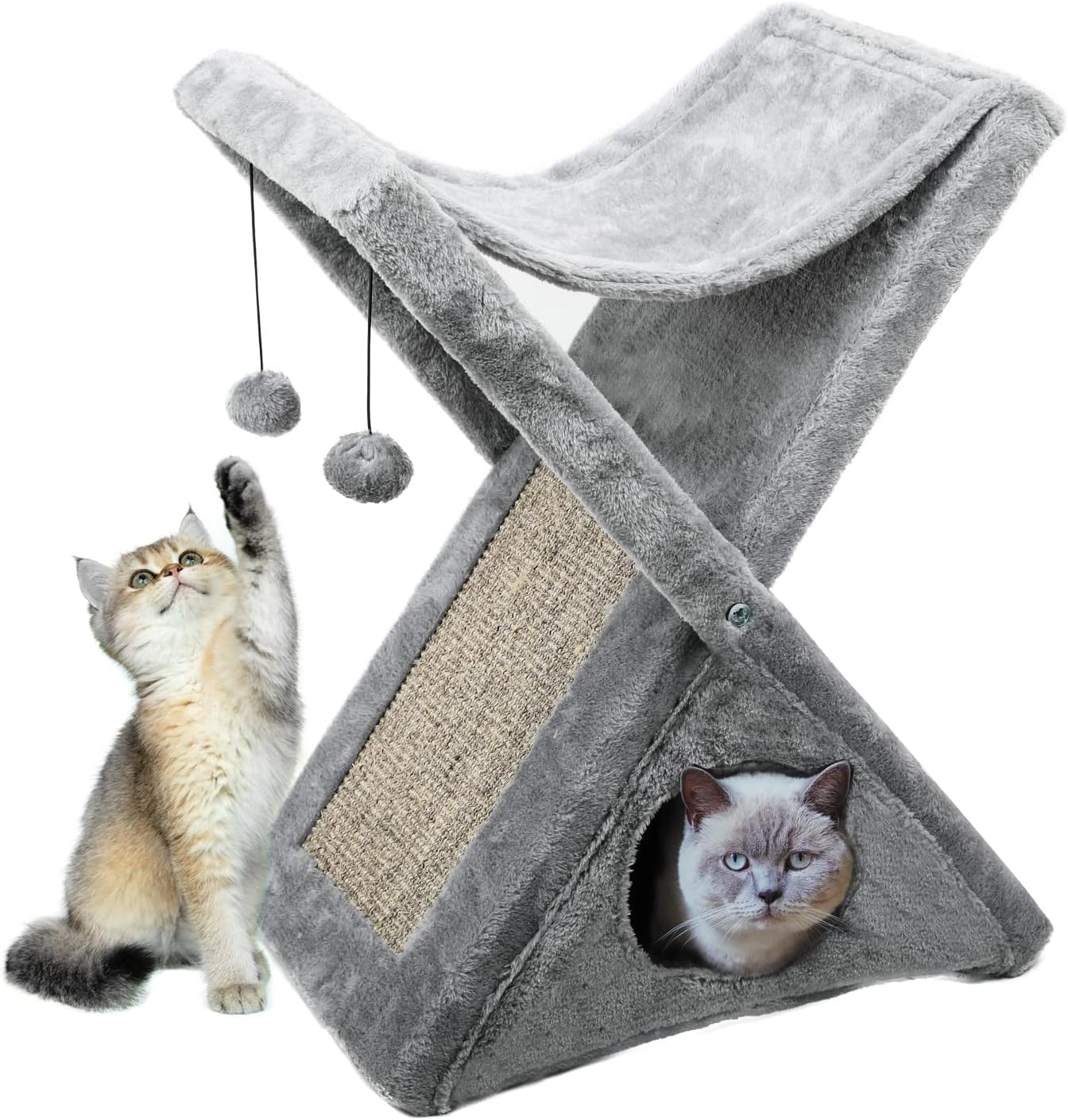 Worth Garden Collapsible Storage Type Cat Tree, Includes Cozy Bed & Condo for Your Cat with Self Grooming Brush, Home Pet Furniture and Fun Cats Toys (Grey, Size 1) image number 5