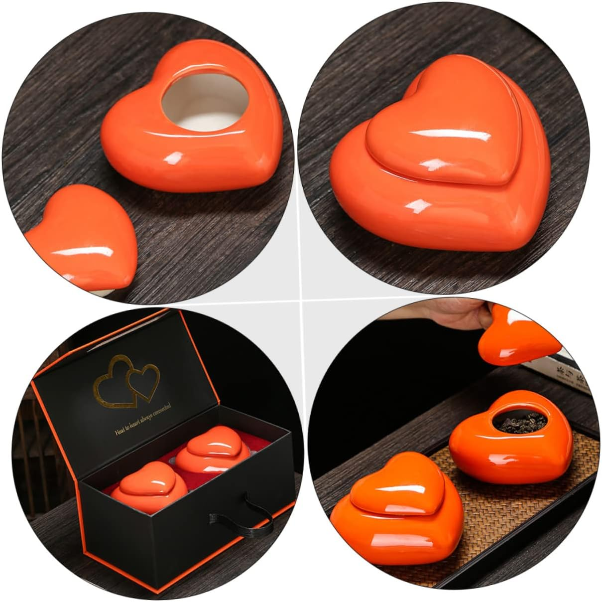 SHOWERORO Creative Heart-Shaped Ceramic Tea Jar Souvenir Lid Storage Container for Tea-Leaf Empty Jar for Home Decor image number 1