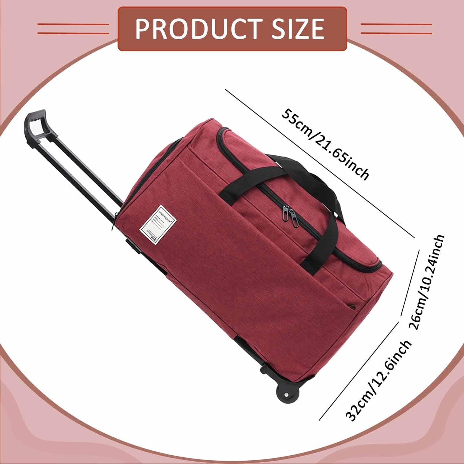 Baotyjie Rolling Duffel Bag Travel Bag Portable for Men Women Storage Camping Suitcase Waterproof Oxford Cloth Travel Luggage Foldable, Red - Red image number 6