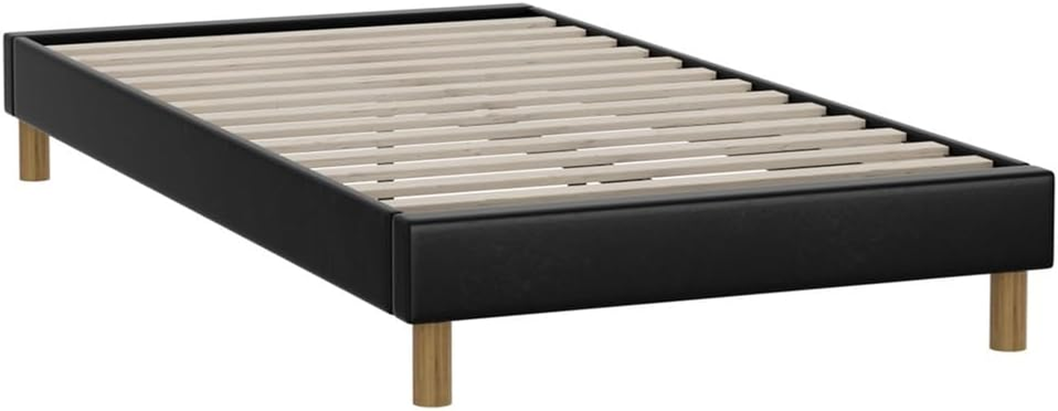 Oikiture King Single Bed with Leather Upholstery King Single Bed Frame Platfrom Foundation for Mattress Topper Black image number 6