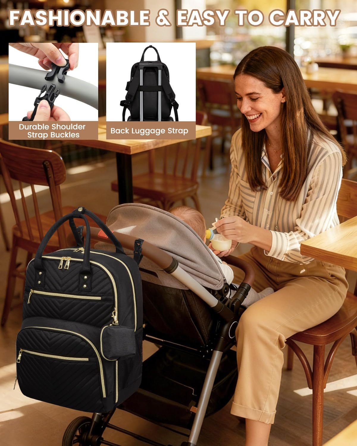 Diaper Bag Backpack,Baby Essentials Diapers Bag with Pacifier Case,Stylish Travel Backpack for Baby Girl/Boy image number 2