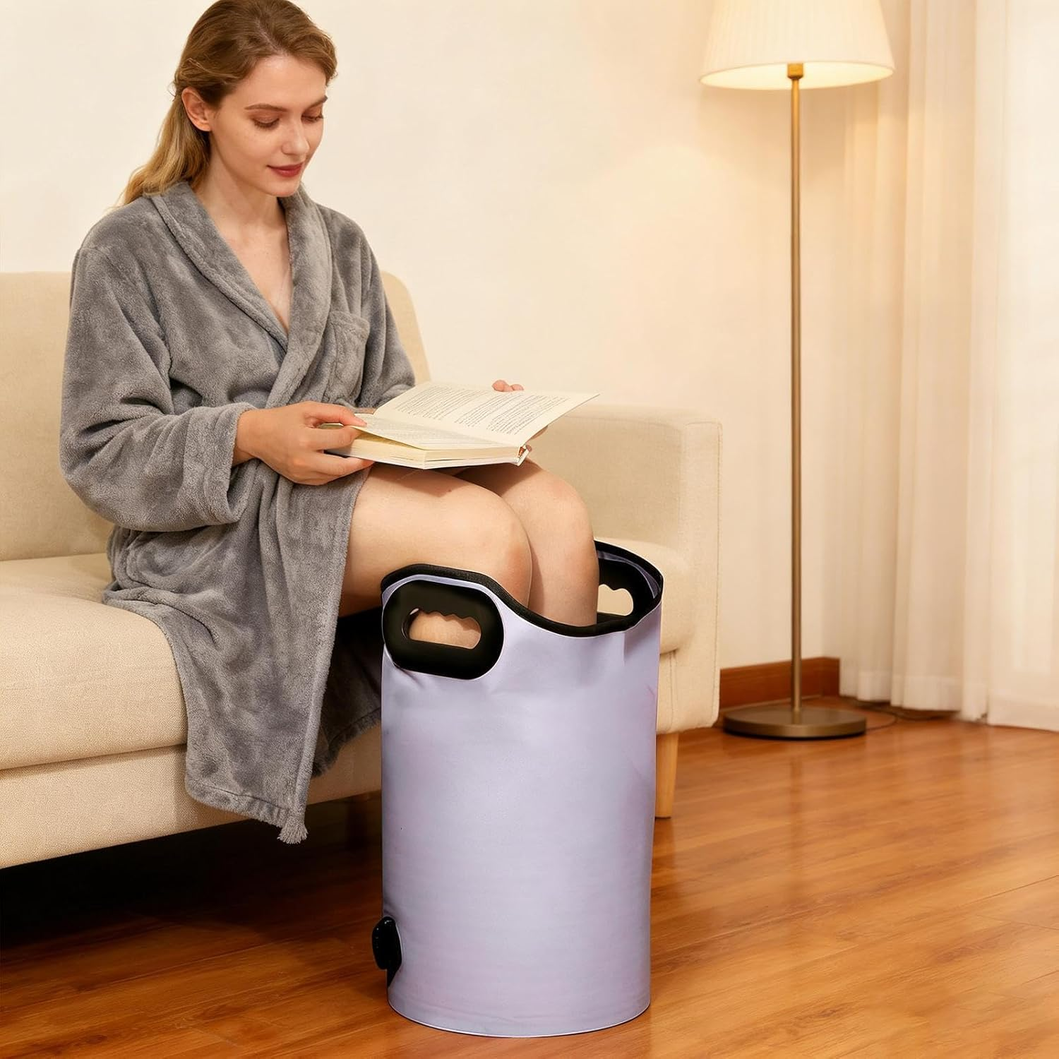 Foot Bath - 23L Foldable Waterproof Spa Bucket - Foldable Foot Bath with Drainage Holes,For Travel Home Care Circulation Cleaning Shower Camping - Dark Purple image number 4