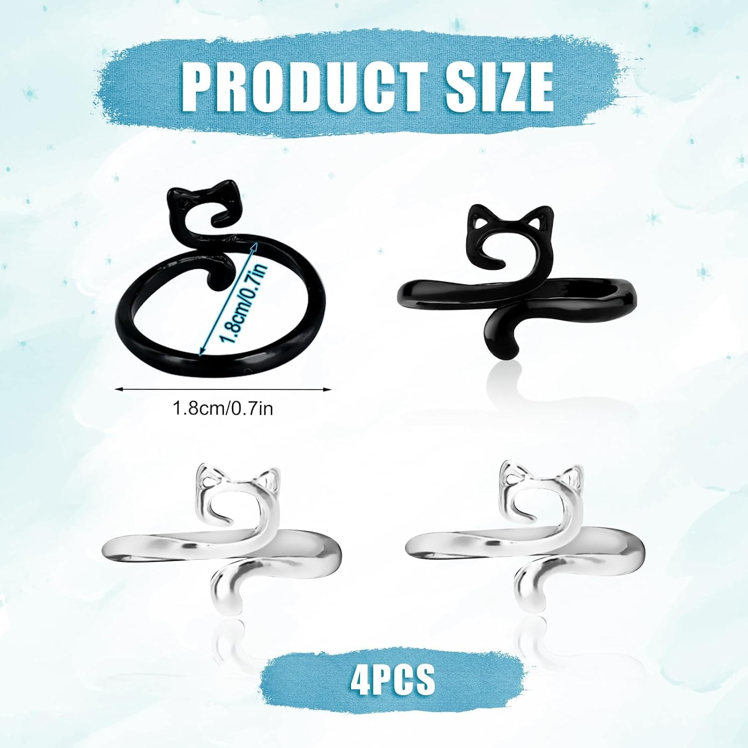 4Pcs Crochet Rings, Adjustable Knitting Crochet Loop Rings Open Yarn Tension Ring Yarn Guide Finger Holder Knitting Thimble Ring for Faster Knitting Supplies for Mother Grandma Gift(Cat Style) image number 1