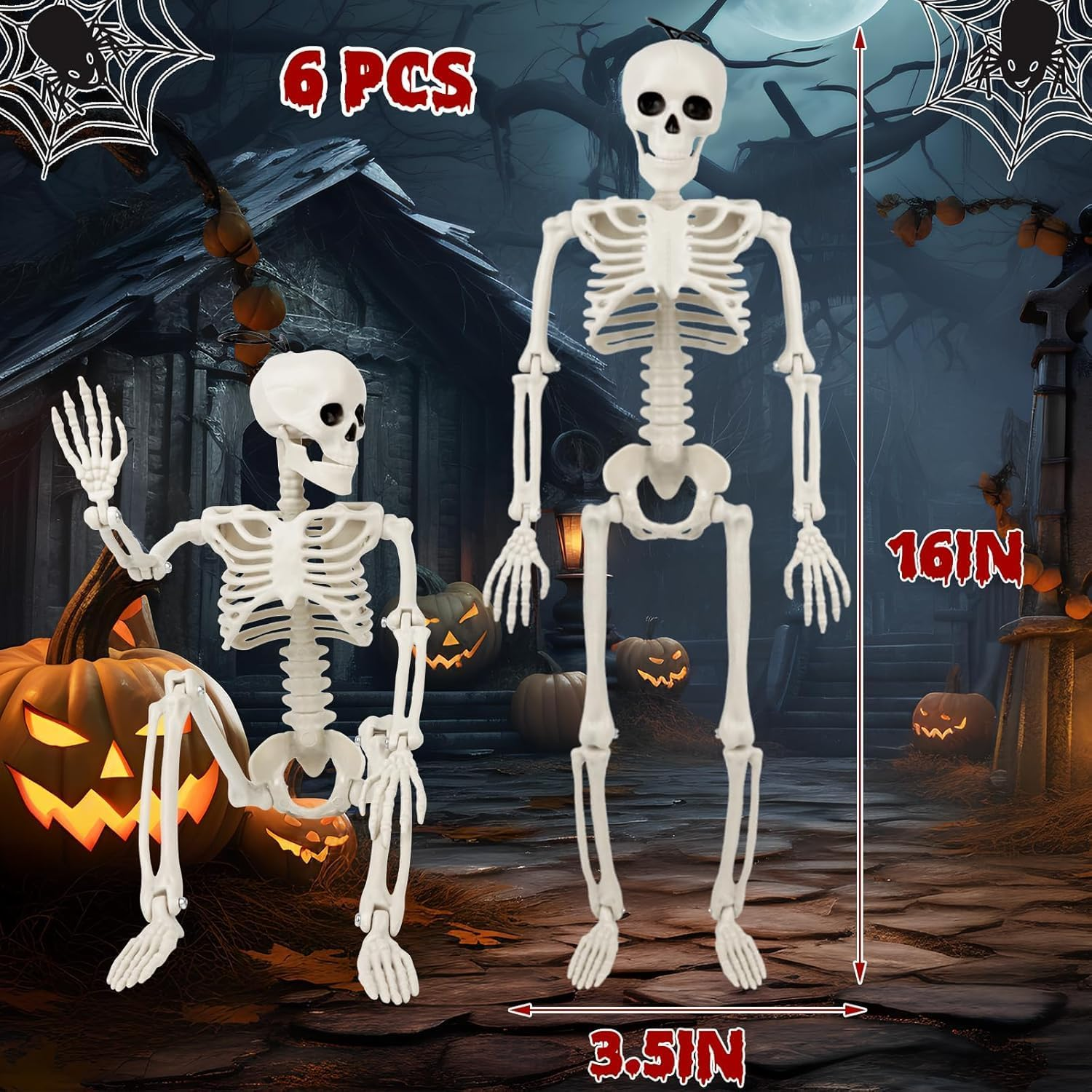 Halloween Skeleton Decorations - 16"(40Cm) Poseable Skeletons for Indoor & Outdoor Spooky Scenes, Perfect for Yard, Party, Haunted House, Graveyard Halloween Decor (6 Pack) image number 4