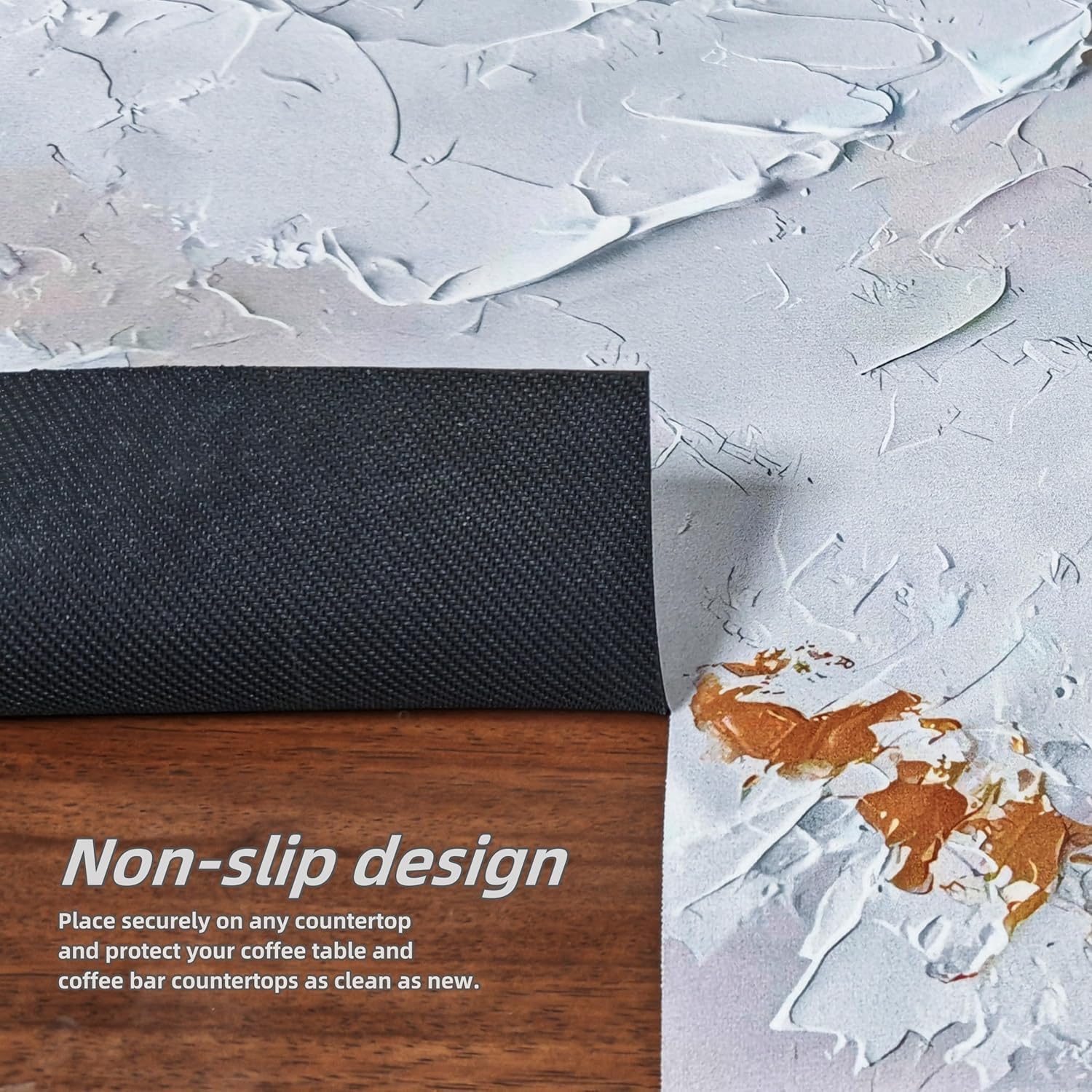 Coffee Mats,Oil Painting Style Quick Drying Mats，Kitchen Counter Dish Drying Mat，Coffee Bar Mats，Non-Slip Design，Keep Clean and Dry (Gray-White-Gold, 17.7*29.5 Inch（45Cm*75Cm）) image number 2
