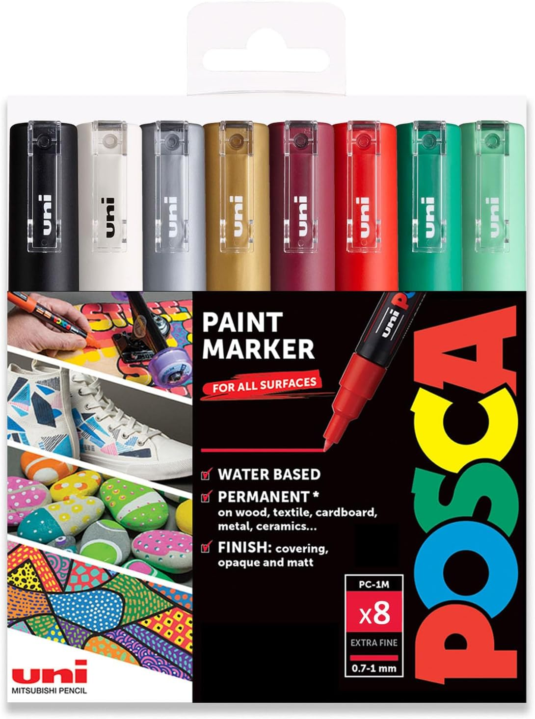 Posca Water Based Permanent Marker Paint Pen - Multi Surface Use - PC-1M, 0.7-1.0Mm Extra Fine - Set of 8 in Gift Wallet - Pastel Tones