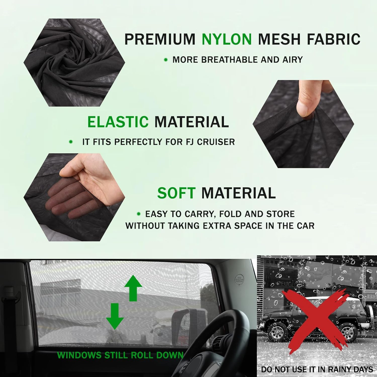 LLKUANG 100% Protection from Bugs for Toyota FJ Cruiser 2007-2021 Shade Breathable Mesh Car Curtains Door/Window Net Car Window Screens for Camping-2Pcs image number 4